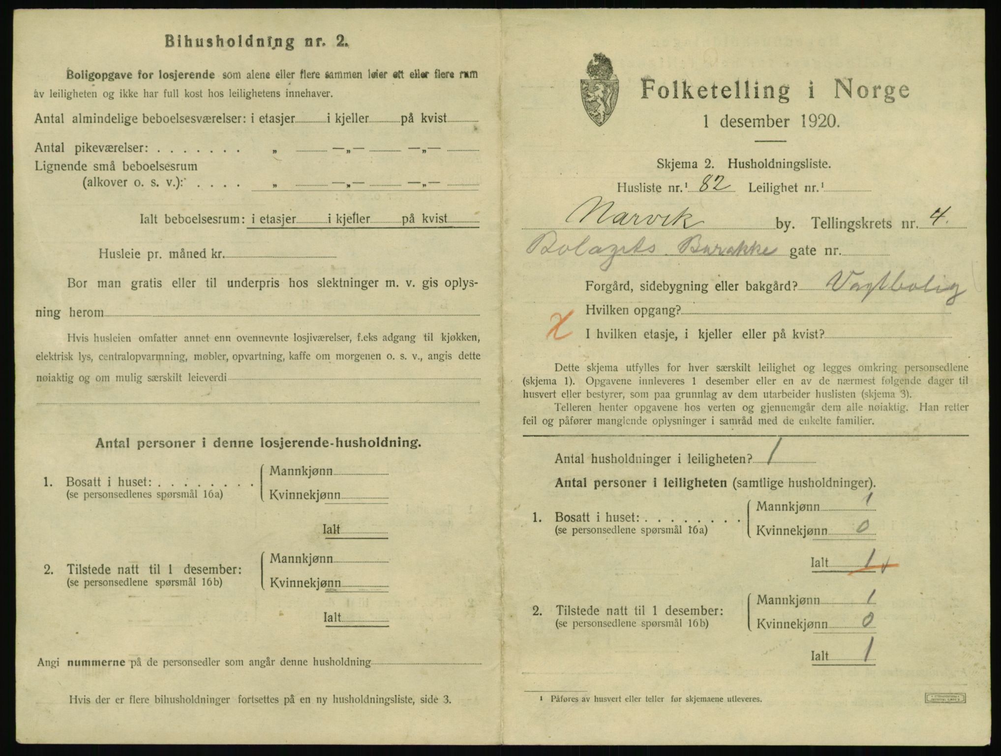 SAT, 1920 census for Narvik, 1920, p. 3968