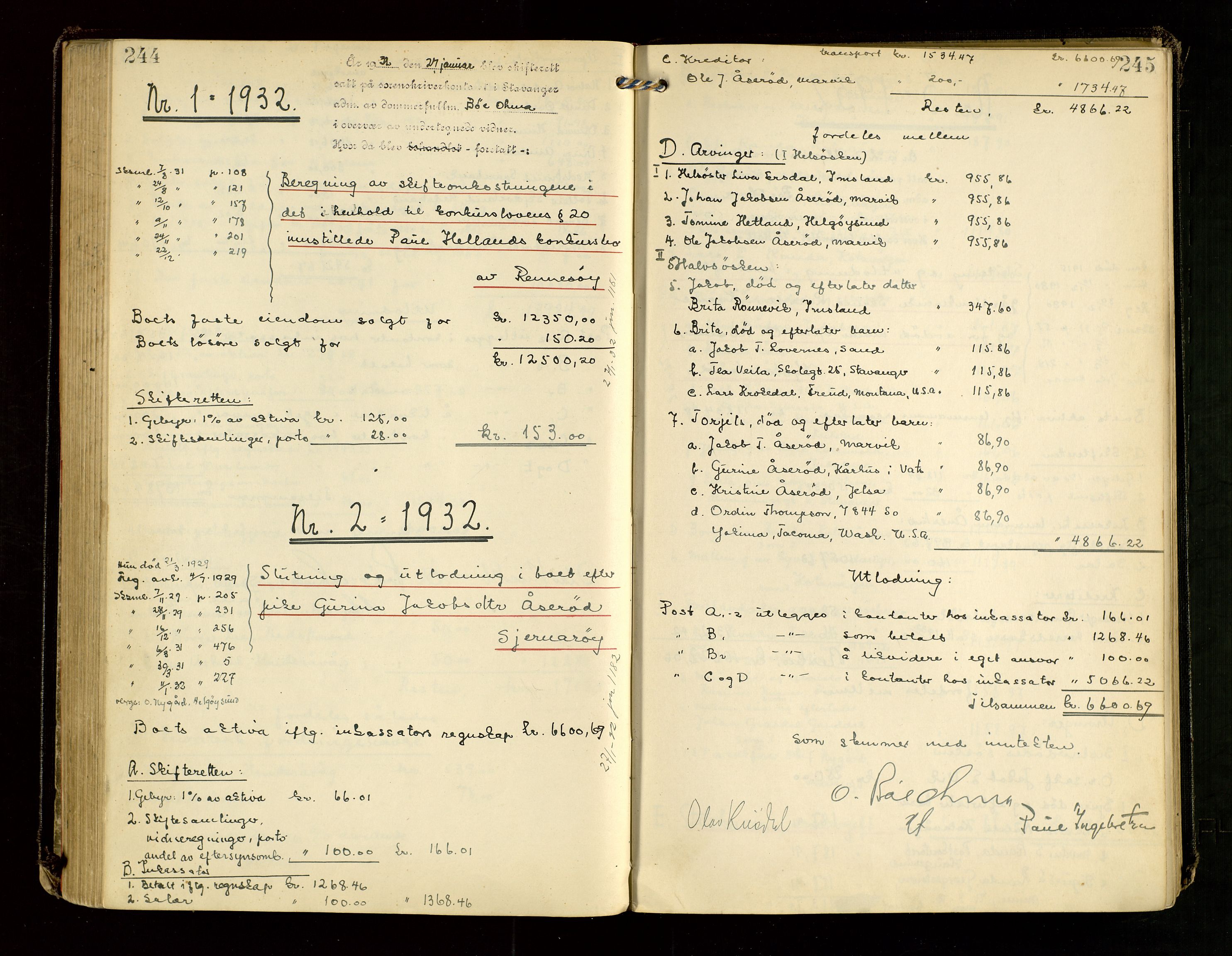 Ryfylke tingrett, AV/SAST-A-100055/001/IV/IVG/L0007: Skifteutlodningsprotokoll Med register, 1929-1933, p. 244-245