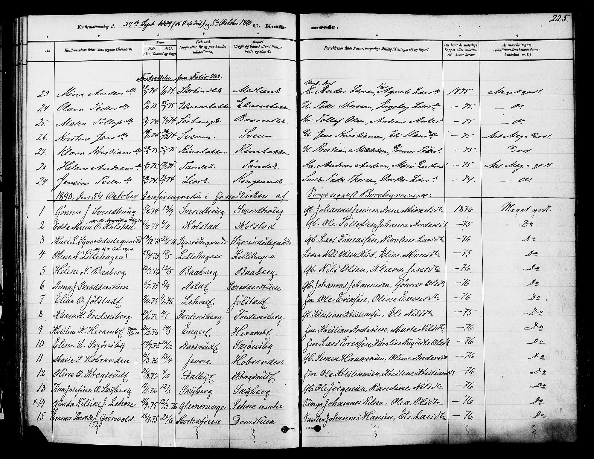 Ringsaker prestekontor, SAH/PREST-014/K/Ka/L0012: Parish register (official) no. 12, 1879-1890, p. 225