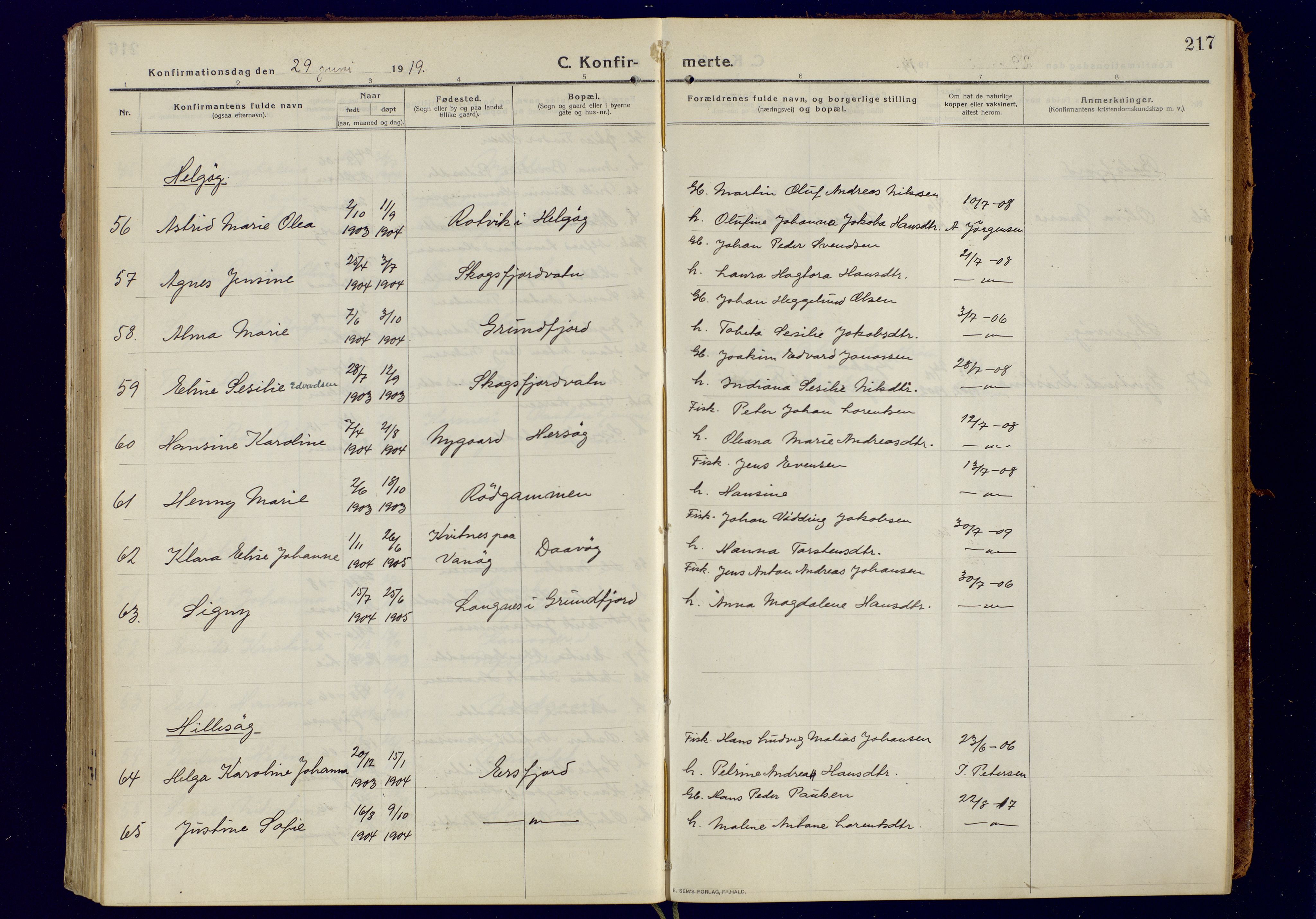 Tromsøysund sokneprestkontor, AV/SATØ-S-1304/G/Ga/L0008kirke: Parish register (official) no. 8, 1914-1922, p. 217