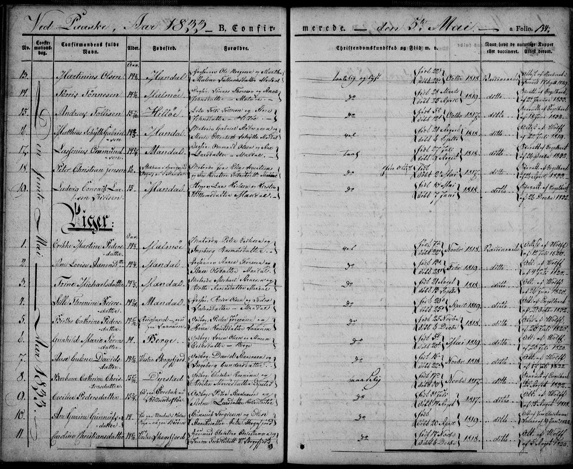 Mandal sokneprestkontor, AV/SAK-1111-0030/F/Fa/Faa/L0011: Parish register (official) no. A 11, 1830-1839, p. 134