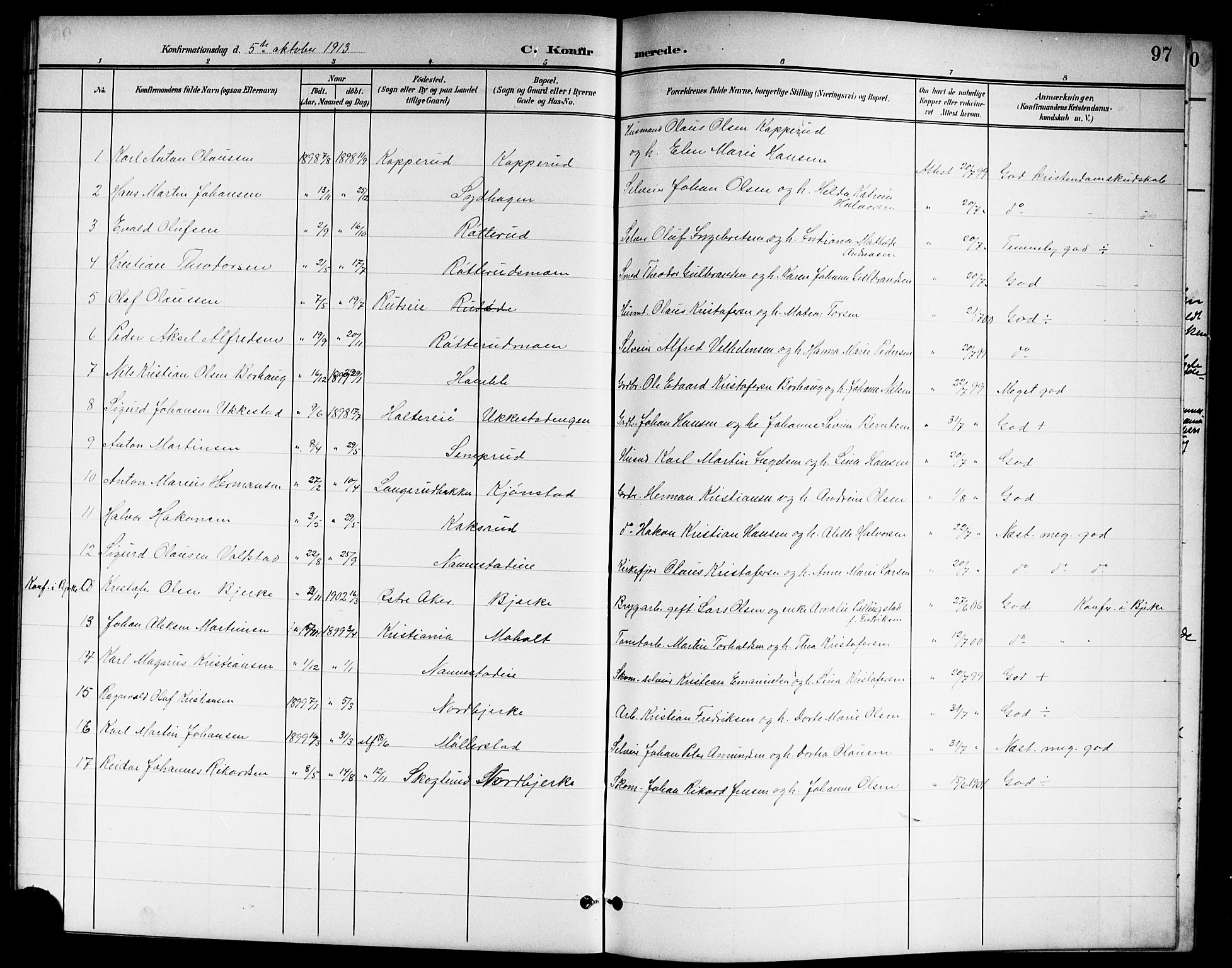 Nannestad prestekontor Kirkebøker, AV/SAO-A-10414a/G/Ga/L0002: Parish register (copy) no. I 2, 1901-1913, p. 97