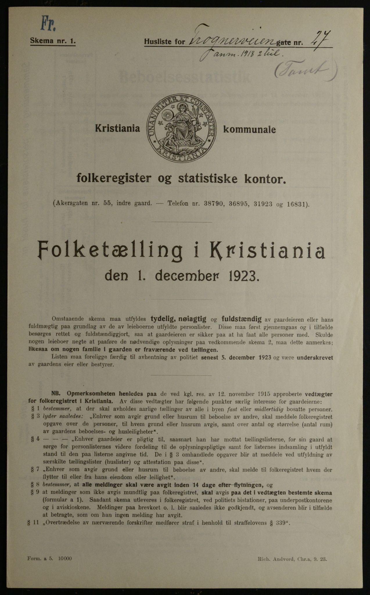 OBA, Municipal Census 1923 for Kristiania, 1923, p. 30937