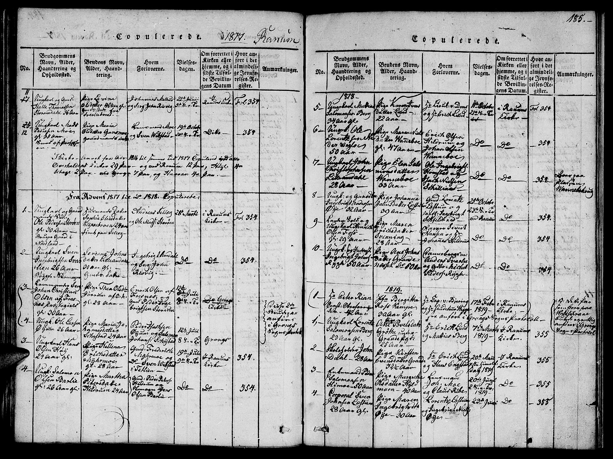 Ministerialprotokoller, klokkerbøker og fødselsregistre - Nord-Trøndelag, AV/SAT-A-1458/764/L0559: Parish register (copy) no. 764C01, 1816-1824, p. 185