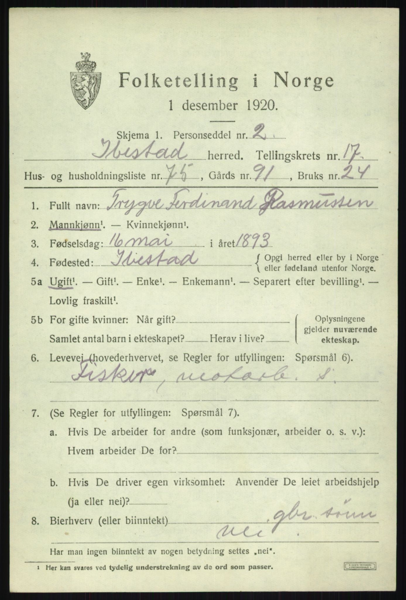 SATØ, 1920 census for Ibestad, 1920, p. 9645