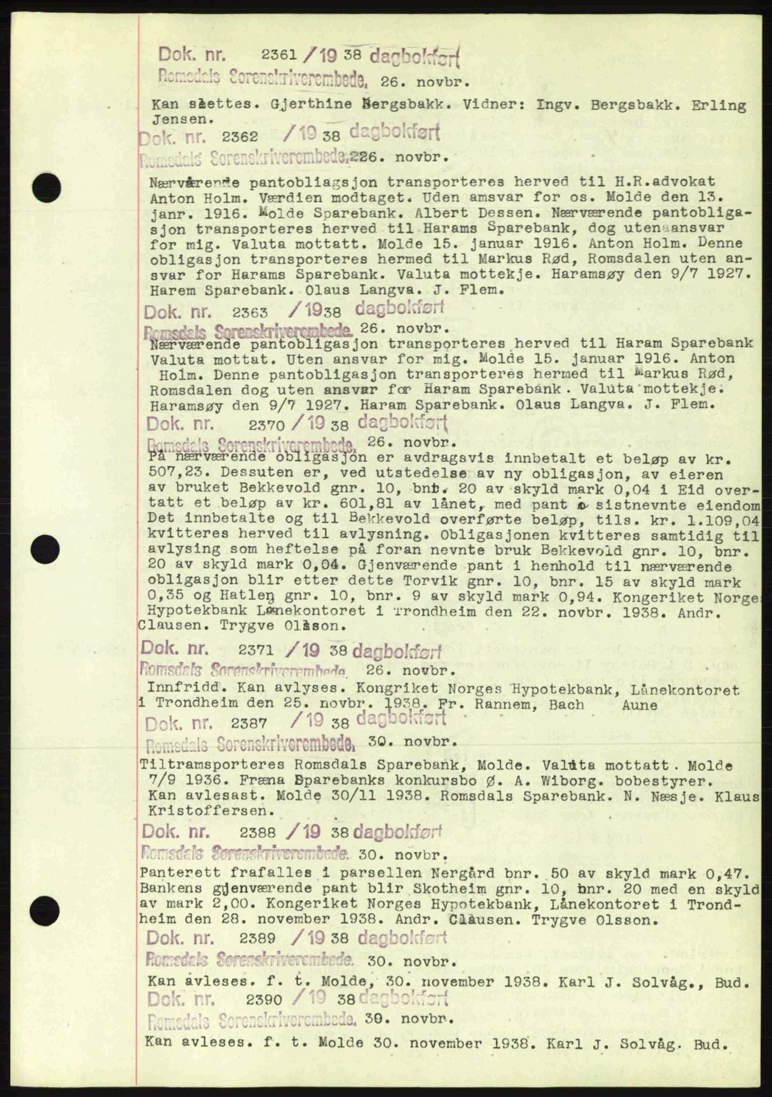 Romsdal sorenskriveri, AV/SAT-A-4149/1/2/2C: Mortgage book no. C1a, 1936-1945, Diary no: : 2361/1938