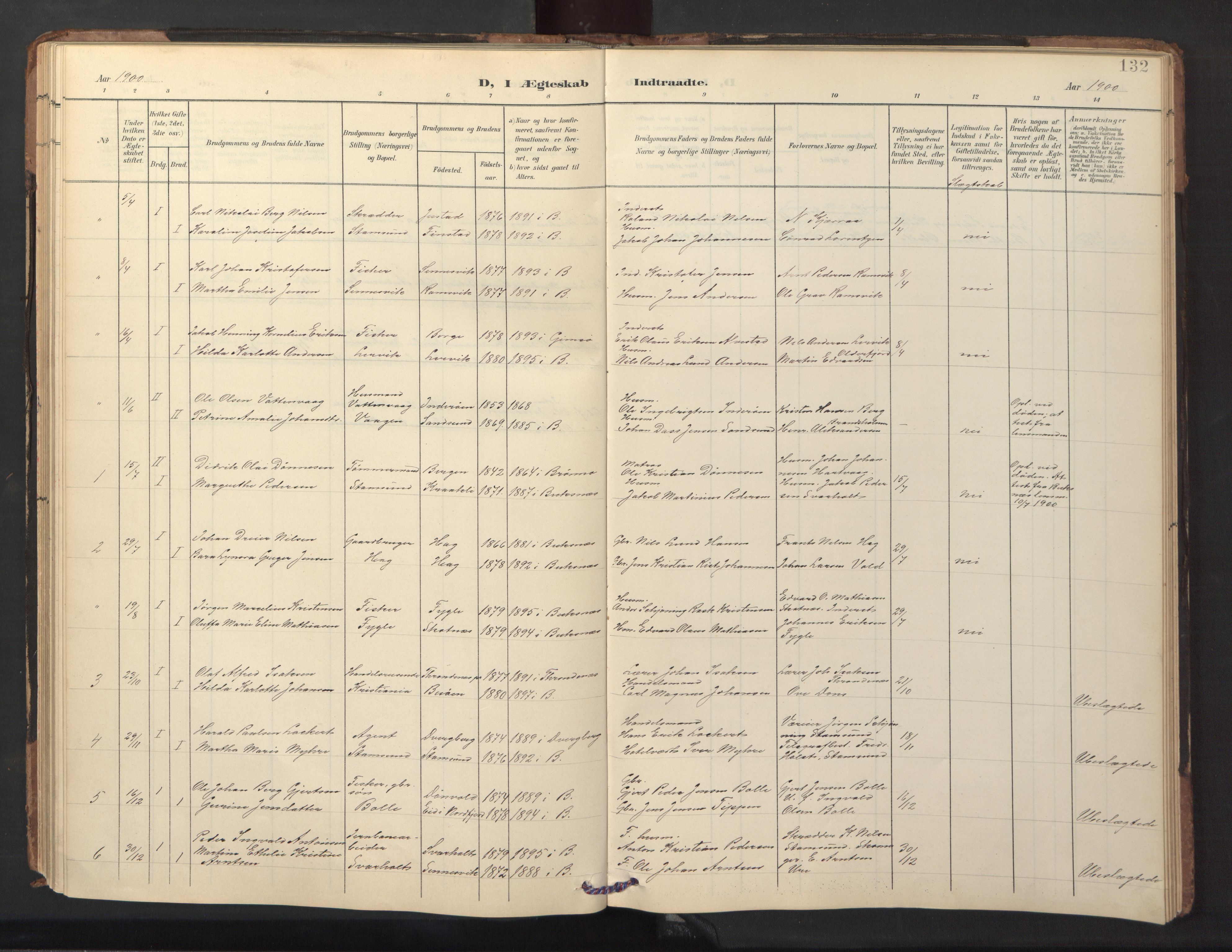 Ministerialprotokoller, klokkerbøker og fødselsregistre - Nordland, AV/SAT-A-1459/882/L1185: Parish register (copy) no. 882C03, 1898-1910, p. 132