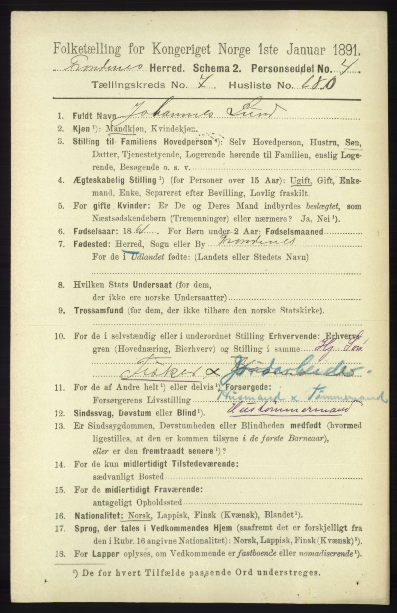 RA, 1891 census for 1914 Trondenes, 1891, p. 5676