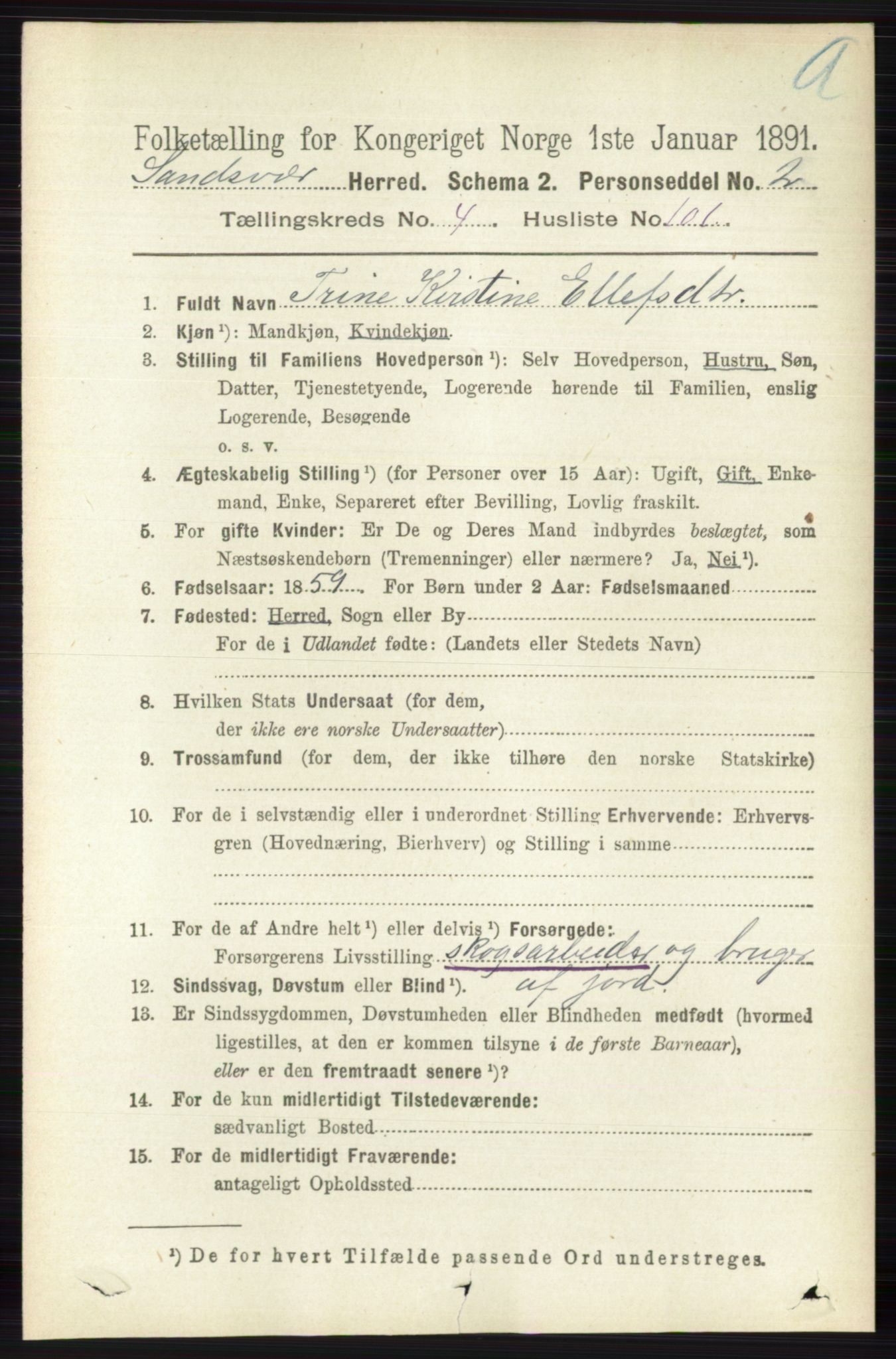 RA, 1891 census for 0629 Sandsvær, 1891, p. 2434