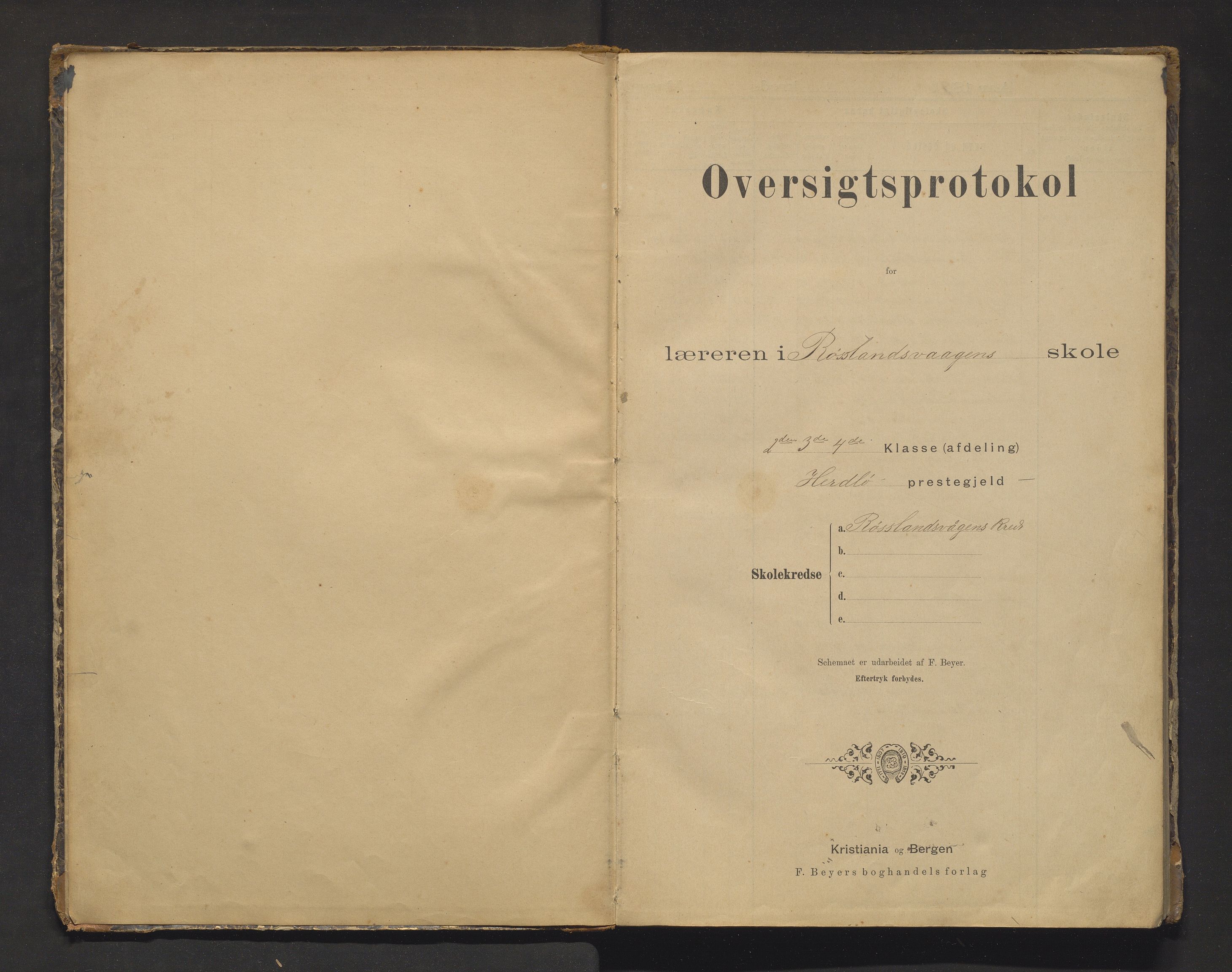 Meland kommune. Barneskulane, IKAH/1256-231/F/Fa/L0020: Skuleprotokoll for Rossland krins, 1892-1920