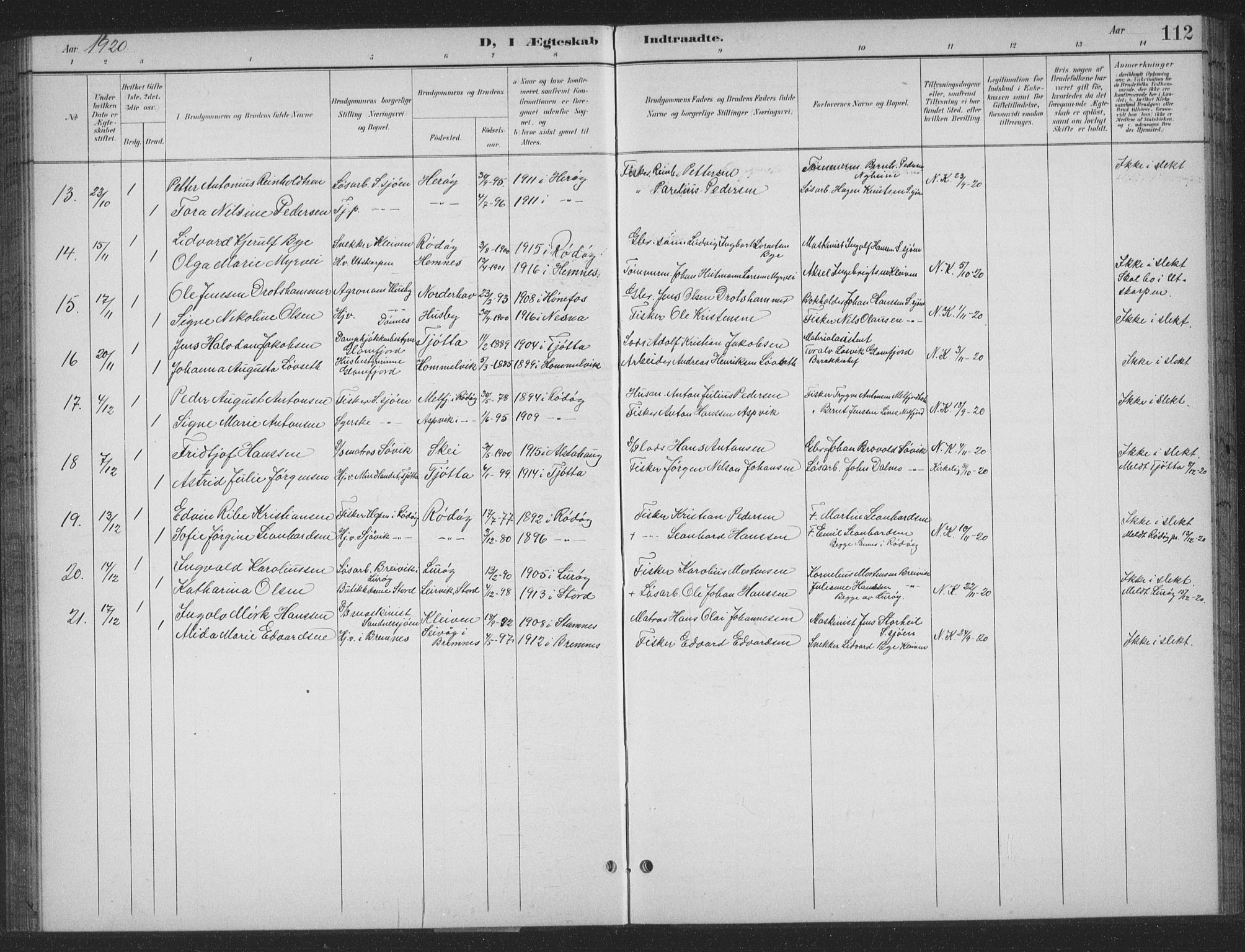 Ministerialprotokoller, klokkerbøker og fødselsregistre - Nordland, AV/SAT-A-1459/831/L0479: Parish register (copy) no. 831C06, 1897-1936, p. 112