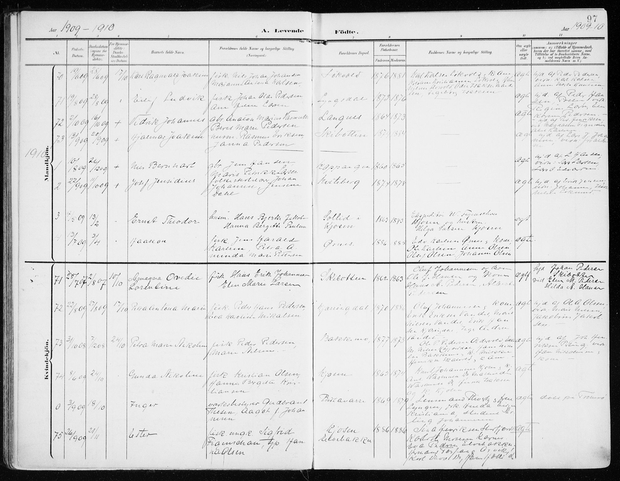 Lyngen sokneprestembete, AV/SATØ-S-1289/H/He/Hea/L0011kirke: Parish register (official) no. 11, 1903-1913, p. 97