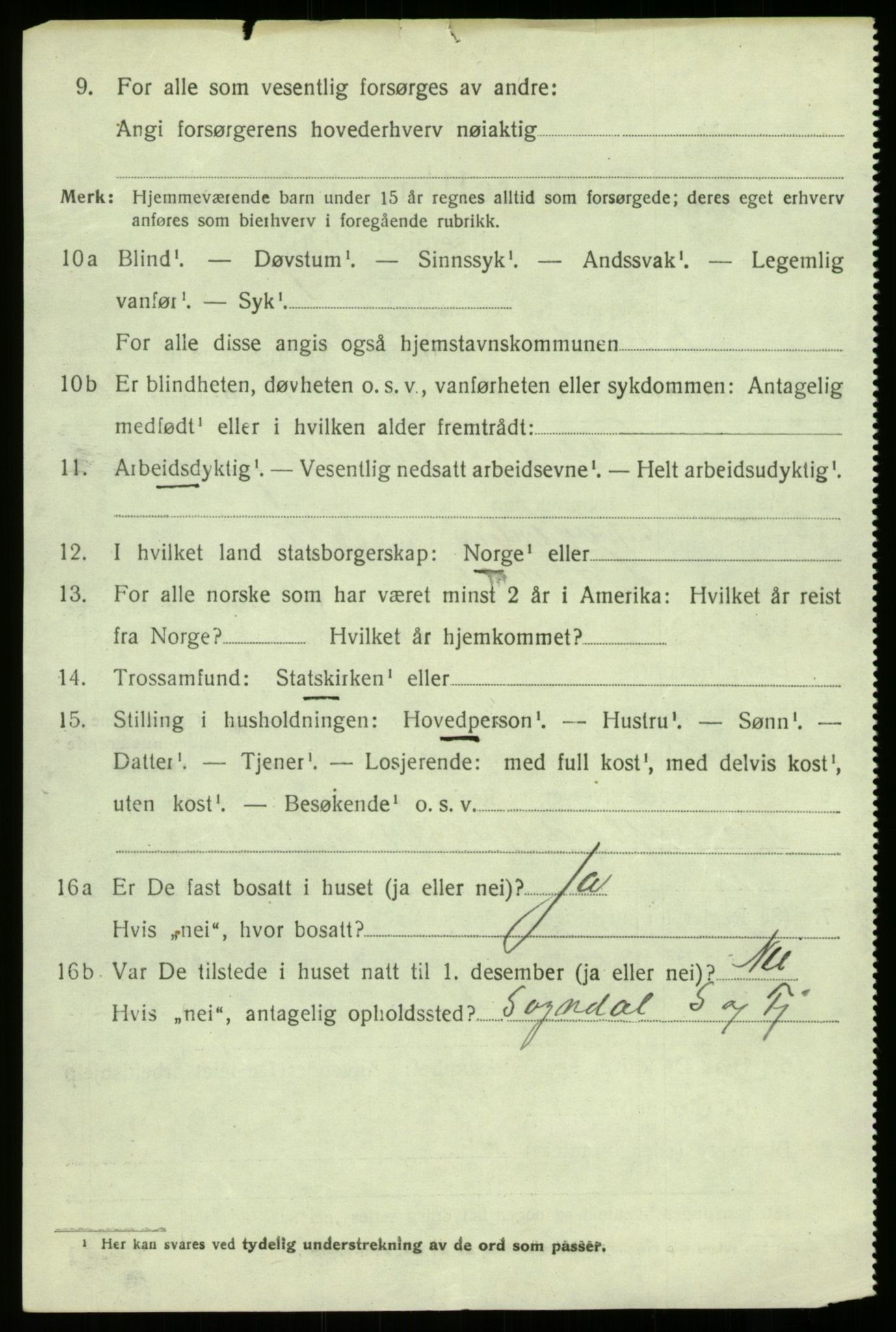 SAB, 1920 census for Lærdal, 1920, p. 3171