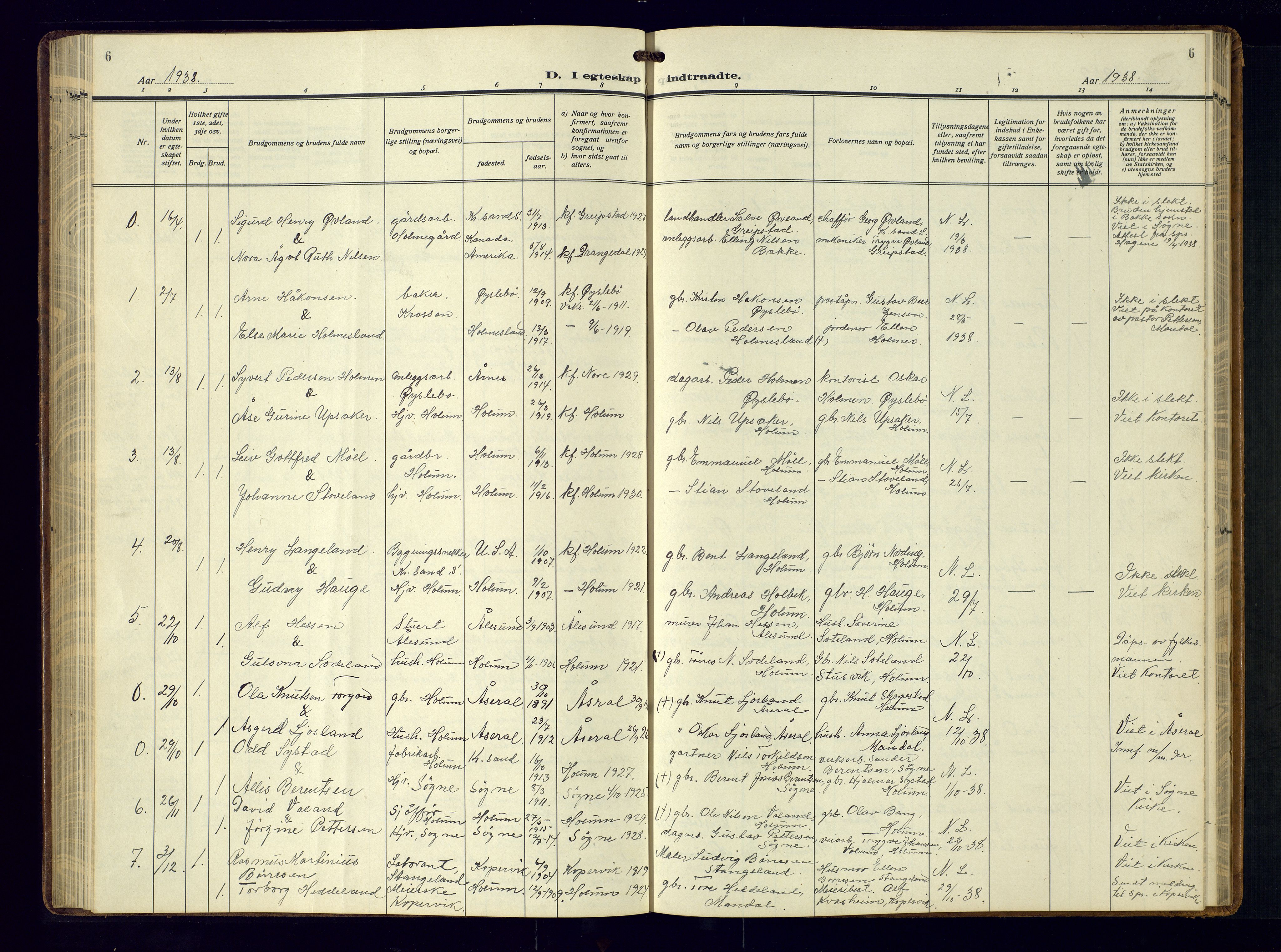 Holum sokneprestkontor, AV/SAK-1111-0022/F/Fb/Fba/L0007: Parish register (copy) no. B-7, 1933-1960, p. 6