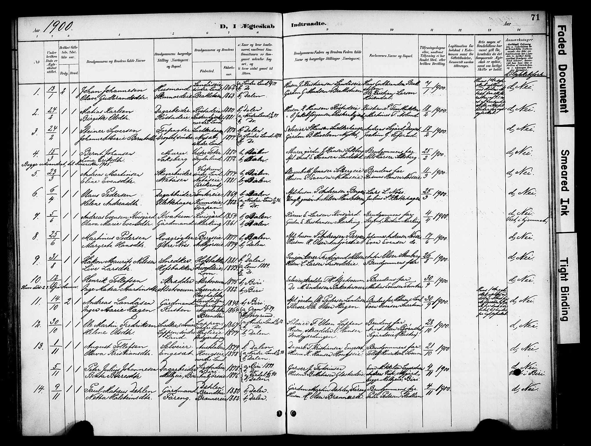 Biri prestekontor, SAH/PREST-096/H/Ha/Haa/L0008: Parish register (official) no. 8, 1894-1901, p. 71