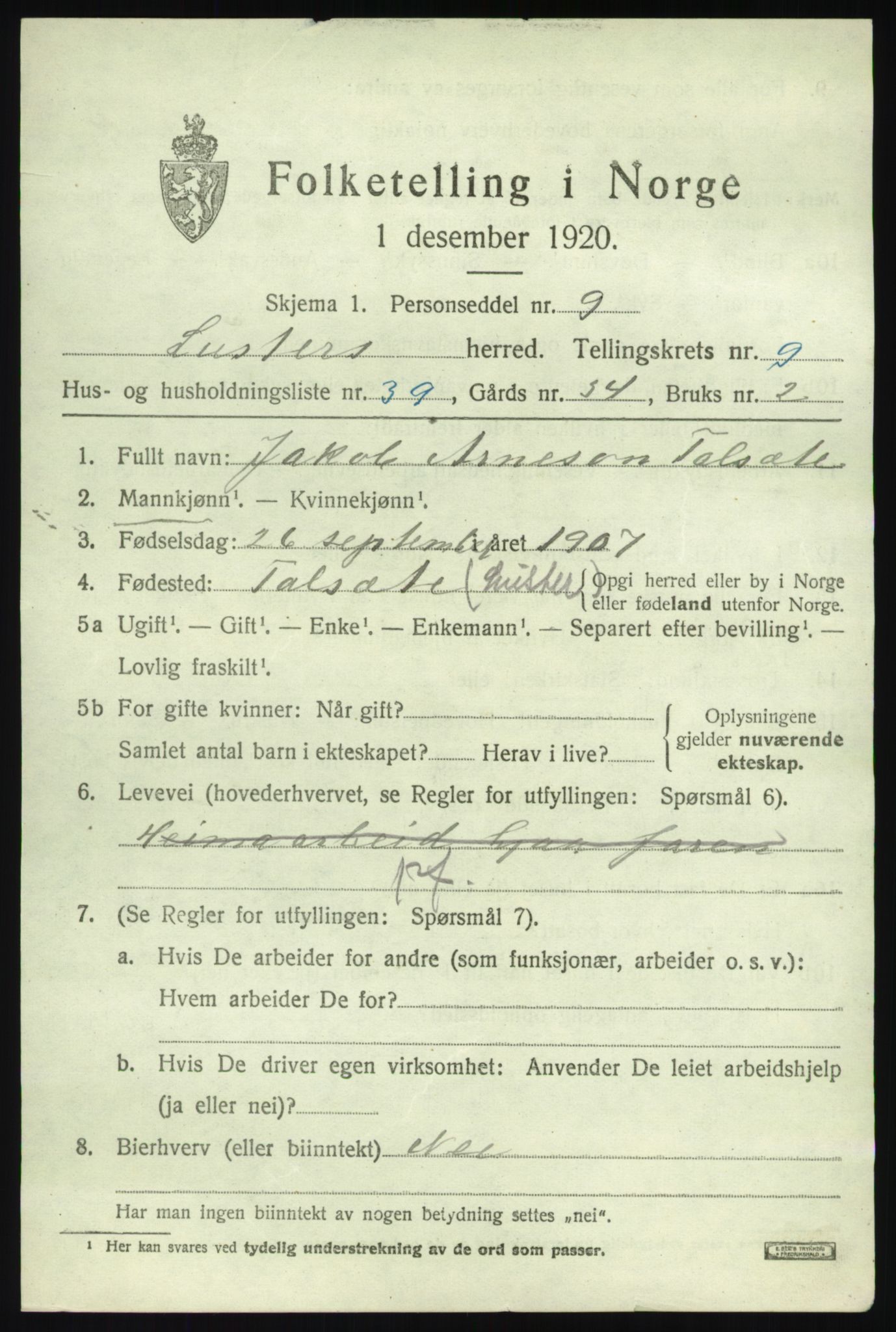 SAB, 1920 census for Luster, 1920, p. 5370