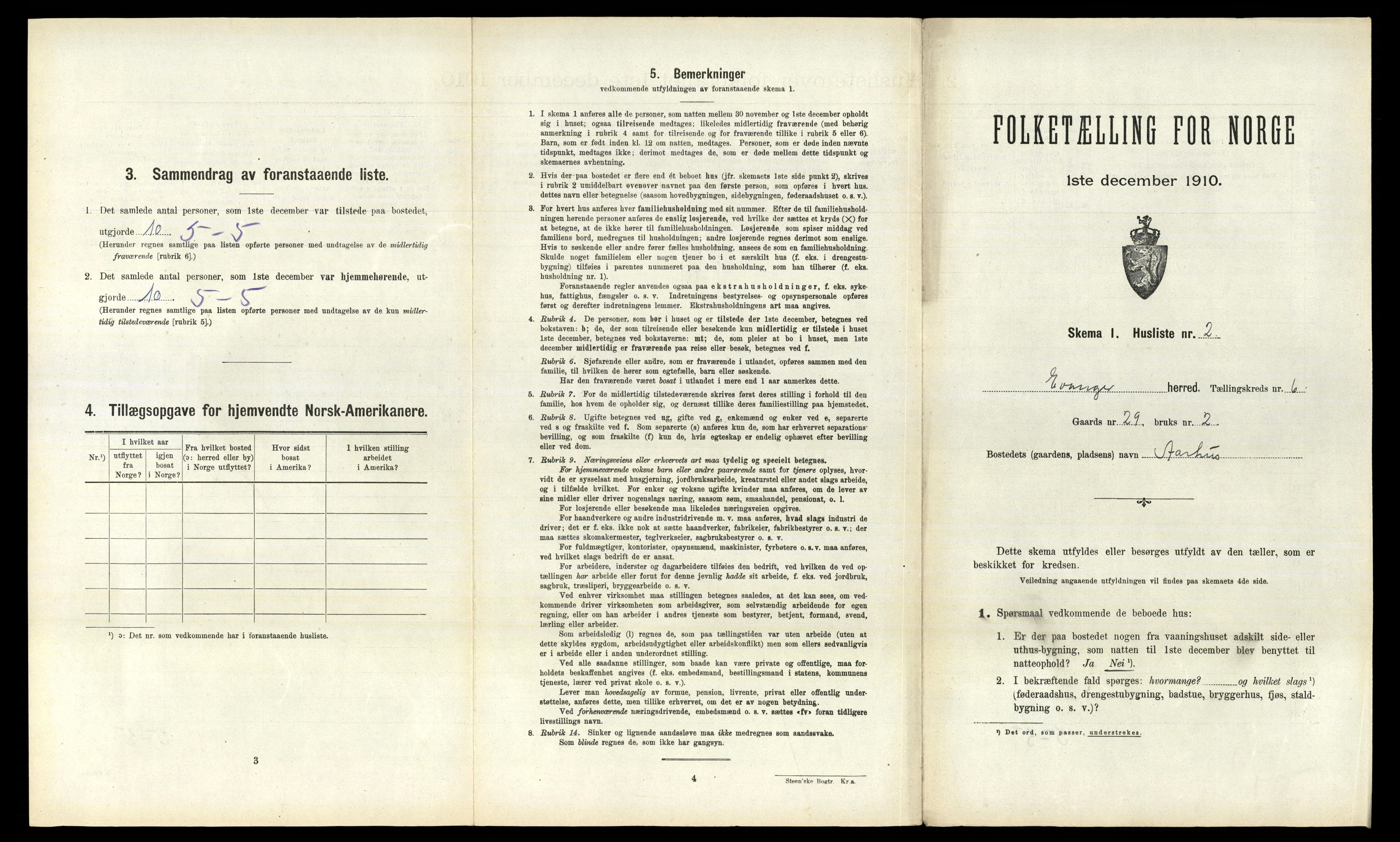 RA, 1910 census for Evanger, 1910, p. 271