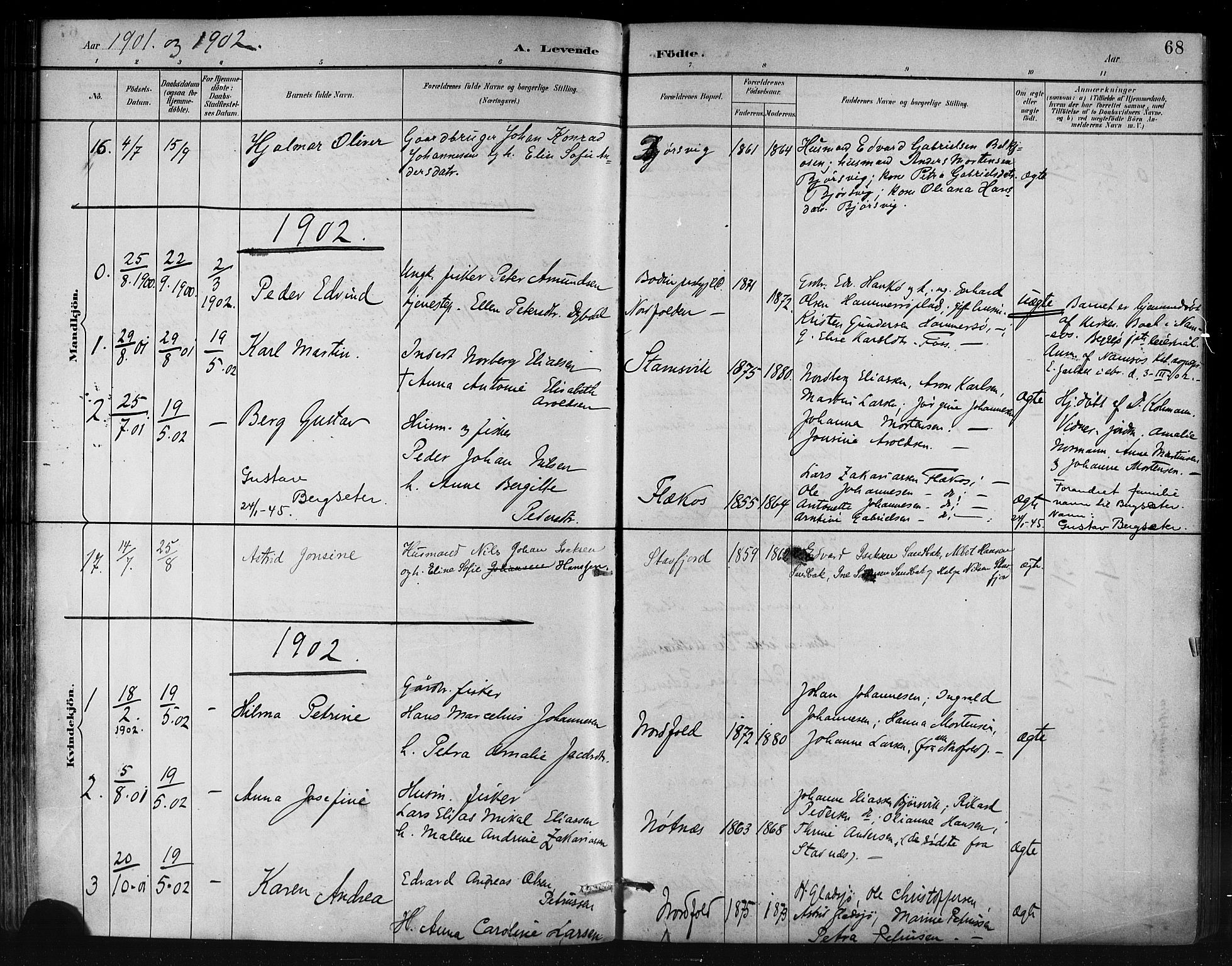 Ministerialprotokoller, klokkerbøker og fødselsregistre - Nordland, AV/SAT-A-1459/858/L0831: Parish register (official) no. 858A01, 1884-1902, p. 68