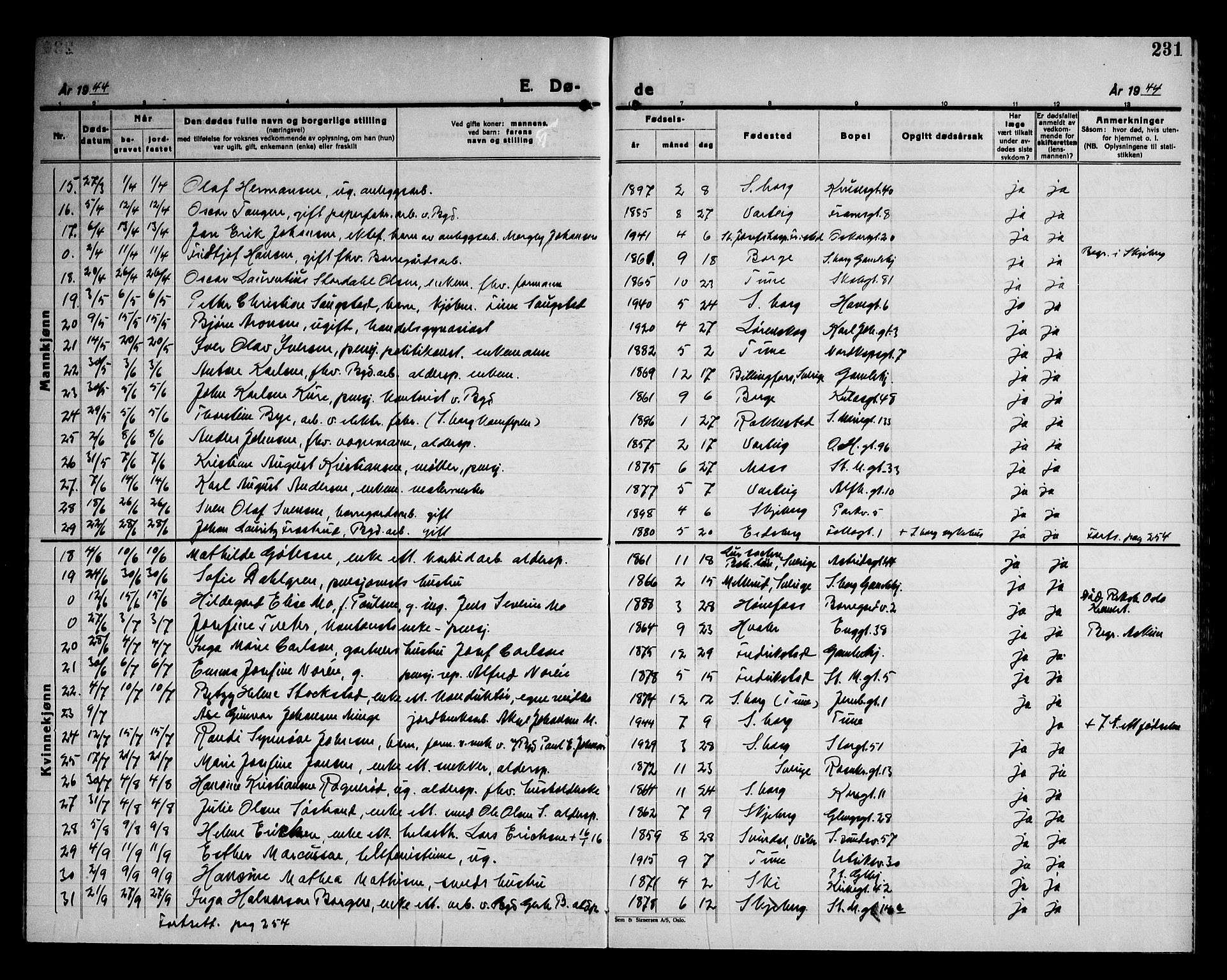 Sarpsborg prestekontor Kirkebøker, AV/SAO-A-2006/G/Ga/L0004: Parish register (copy) no. 4, 1929-1949, p. 231