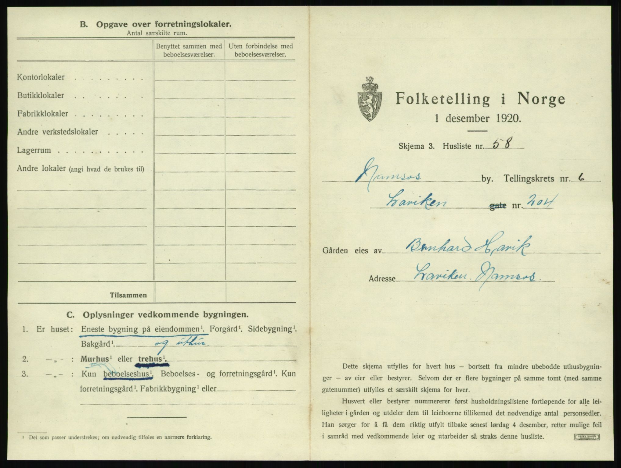 SAT, 1920 census for Namsos, 1920, p. 719