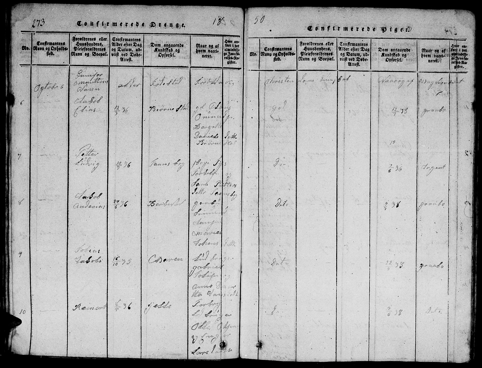 Herad sokneprestkontor, SAK/1111-0018/F/Fb/Fbb/L0001: Parish register (copy) no. B 1, 1815-1852, p. 273