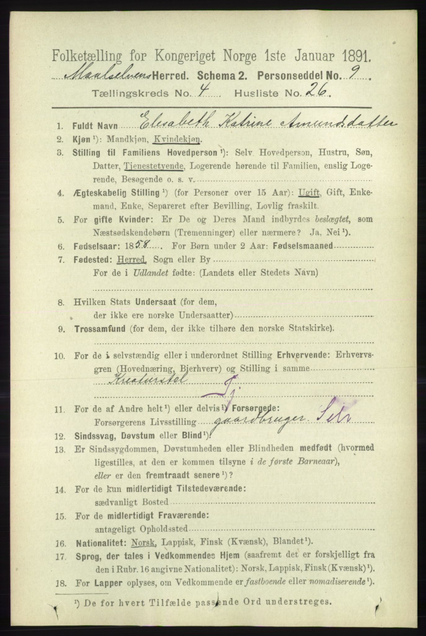 RA, 1891 census for 1924 Målselv, 1891, p. 1275