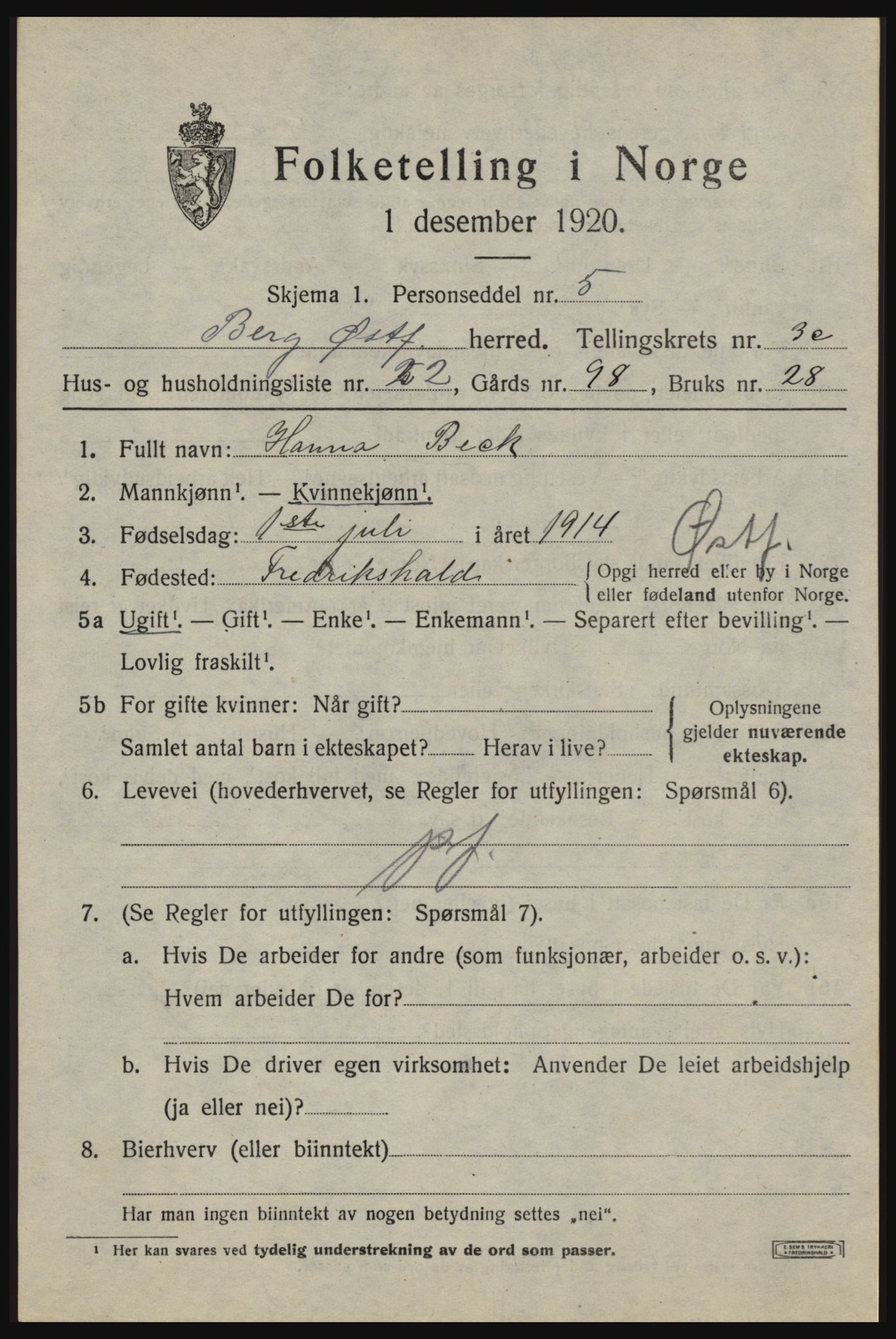 SAO, 1920 census for Berg, 1920, p. 7343