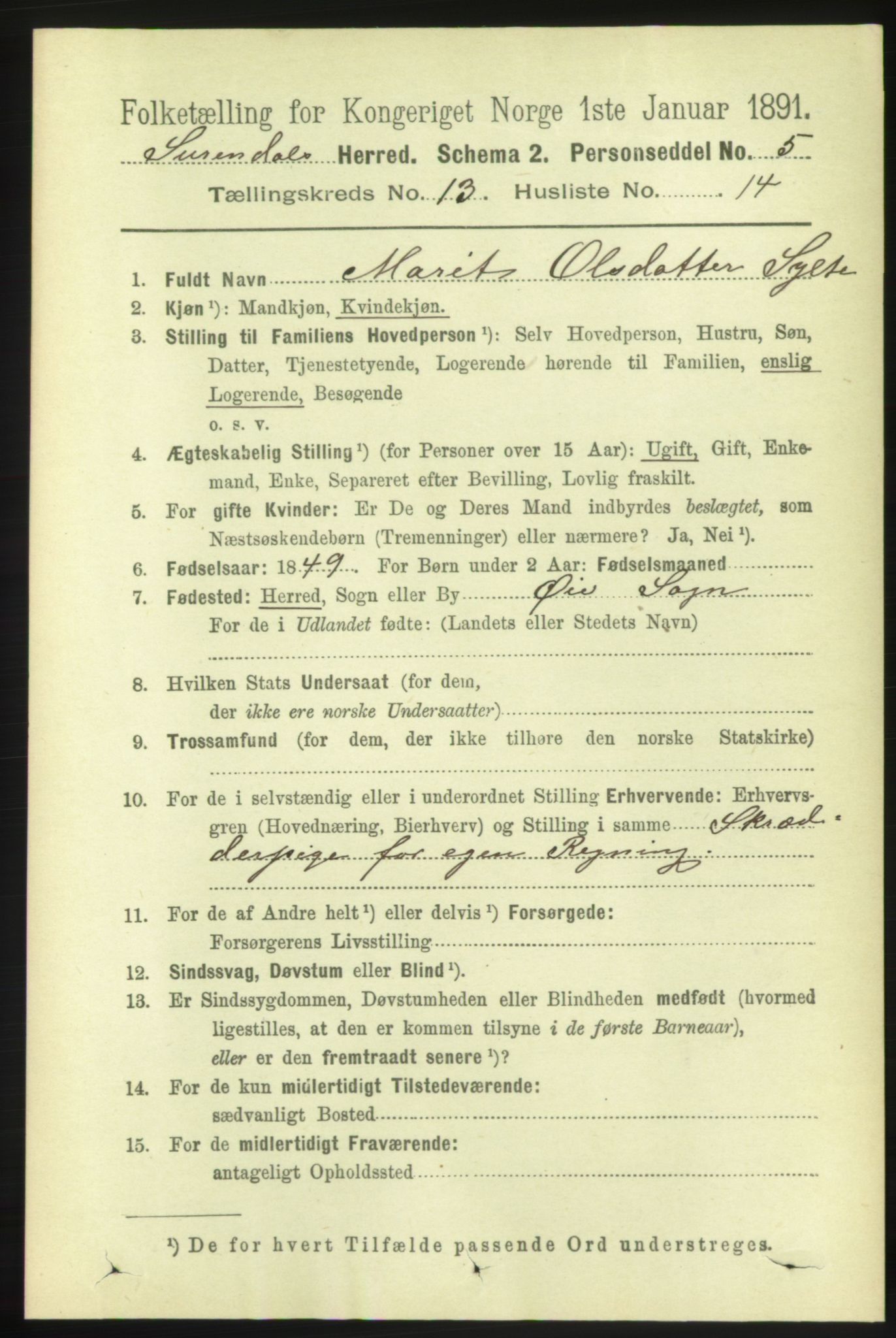 RA, 1891 census for 1566 Surnadal, 1891, p. 3252