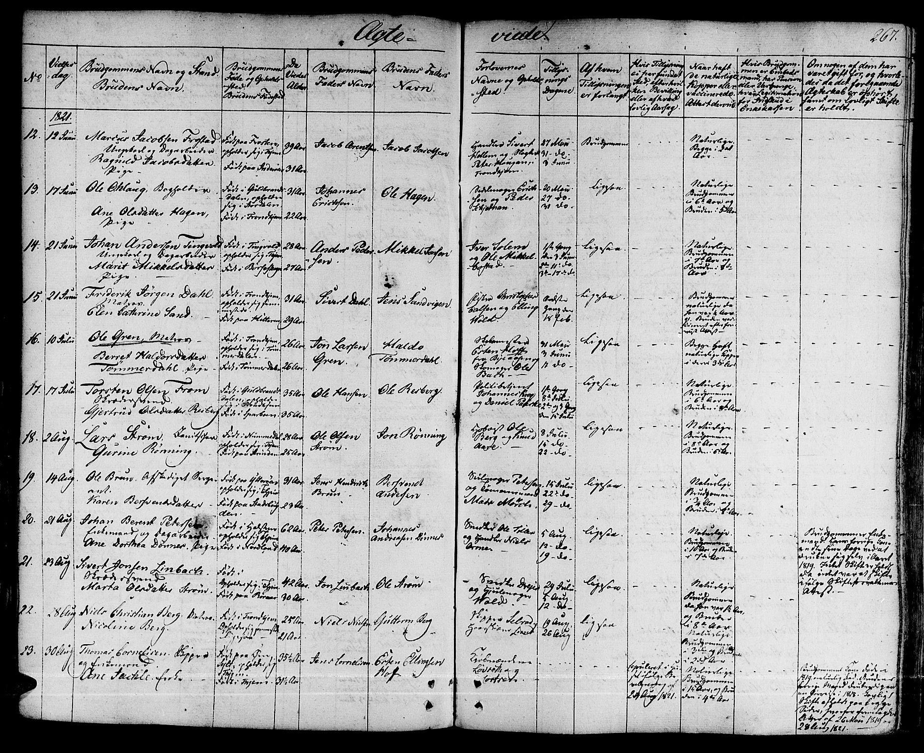 Ministerialprotokoller, klokkerbøker og fødselsregistre - Sør-Trøndelag, SAT/A-1456/601/L0045: Parish register (official) no. 601A13, 1821-1831, p. 267
