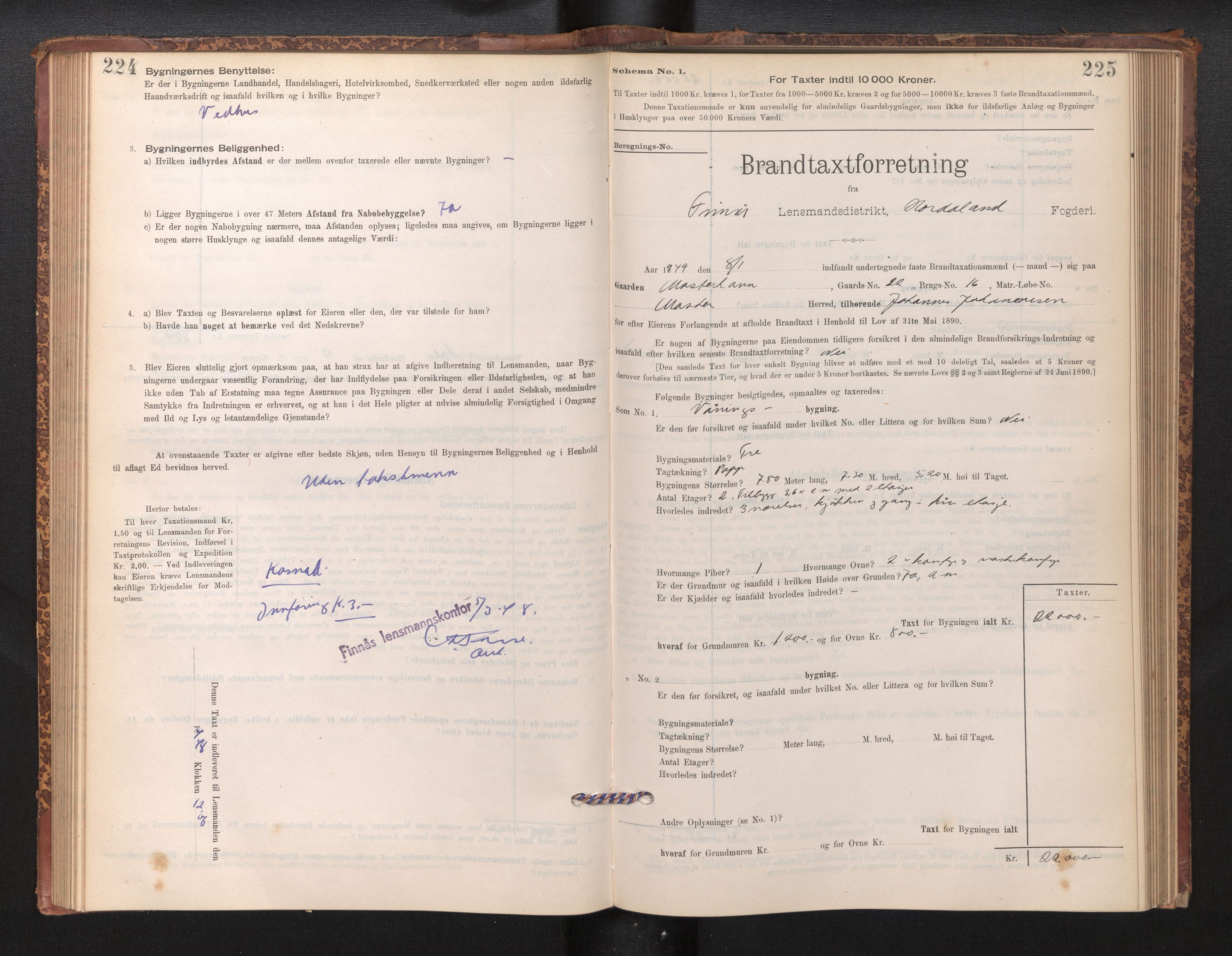 Lensmannen i Finnås, SAB/A-31901/0012/L0002: Branntakstprotokoll, skjematakst, 1894-1954, p. 224-225
