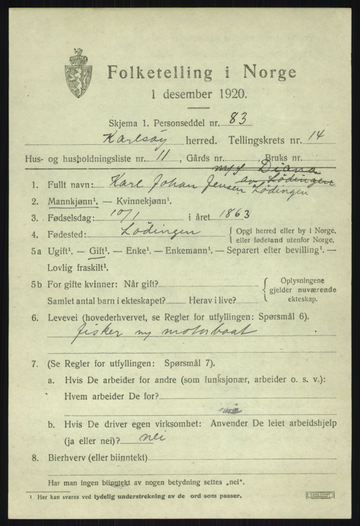 SATØ, 1920 census for Karlsøy, 1920, p. 5261