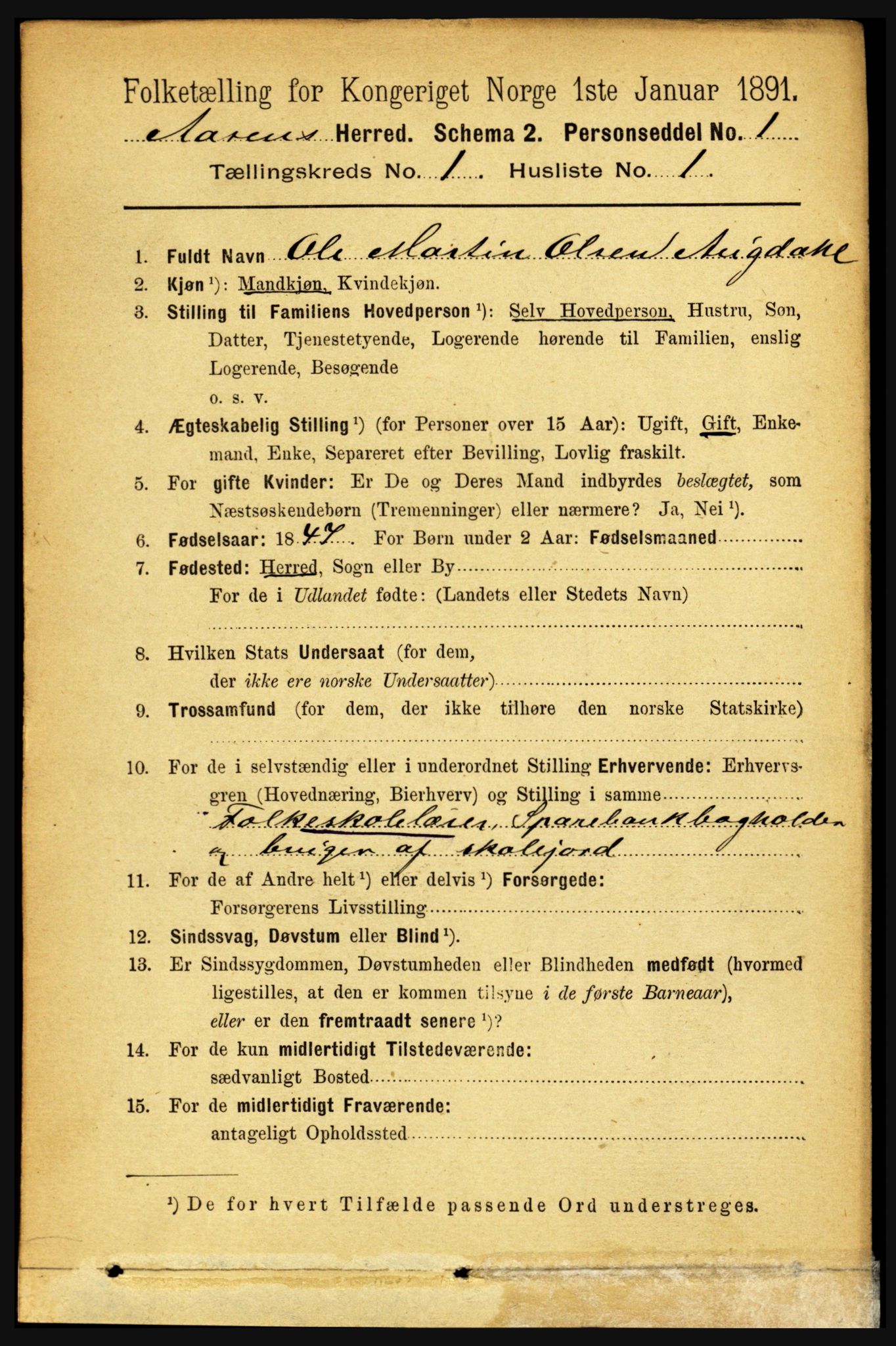 RA, 1891 census for 1716 Åsen, 1891, p. 98