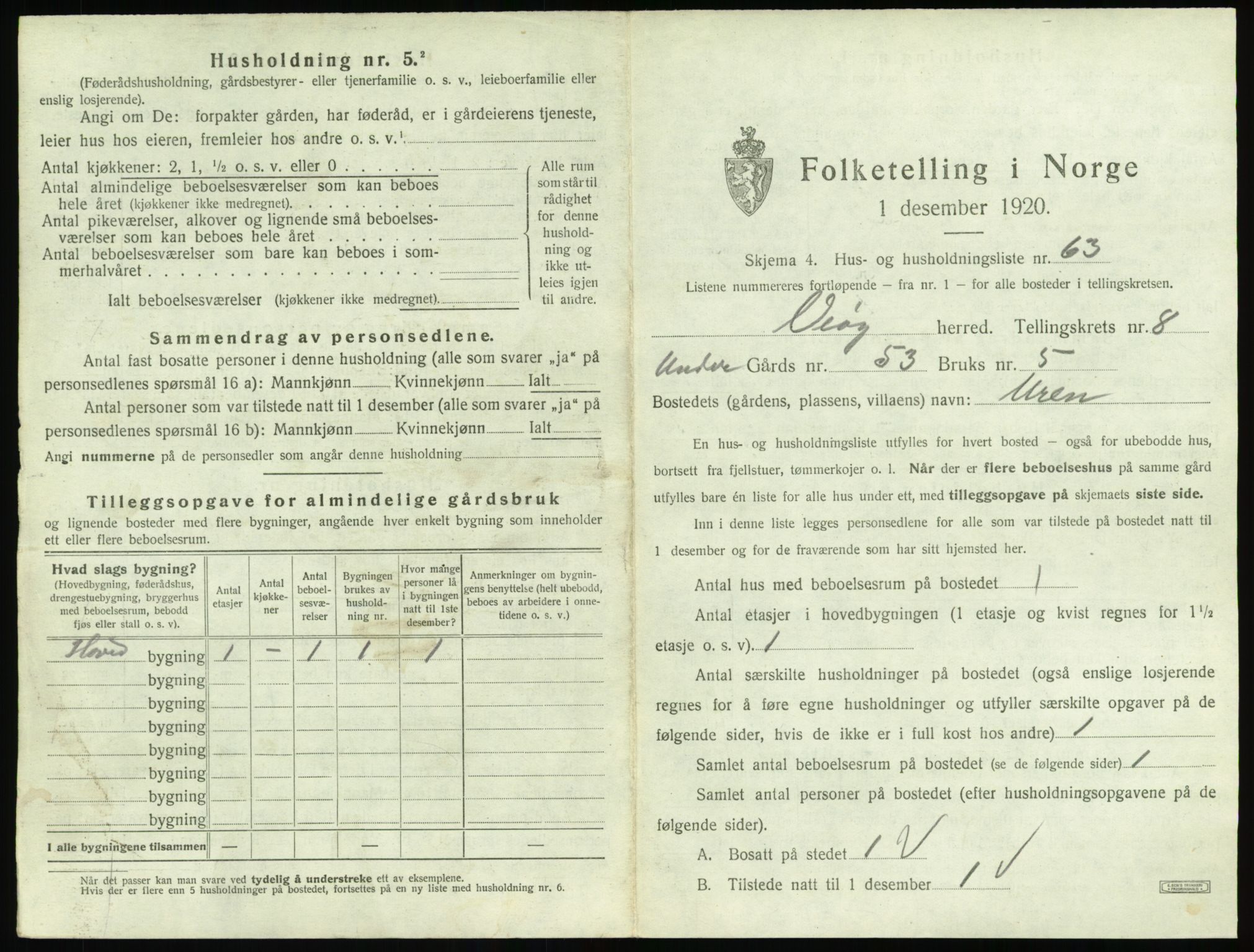 SAT, 1920 census for Veøy, 1920, p. 653