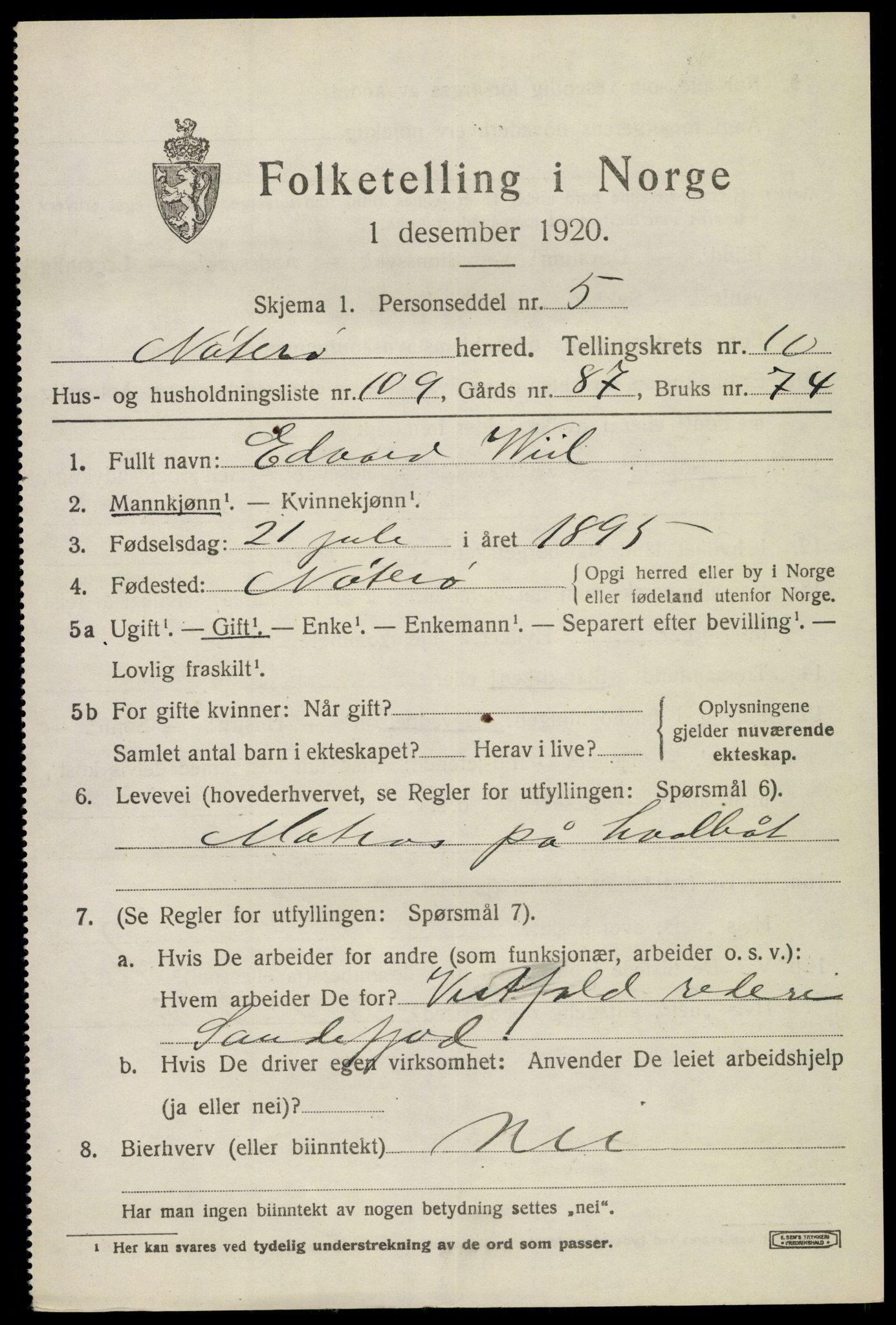 SAKO, 1920 census for Nøtterøy, 1920, p. 13493