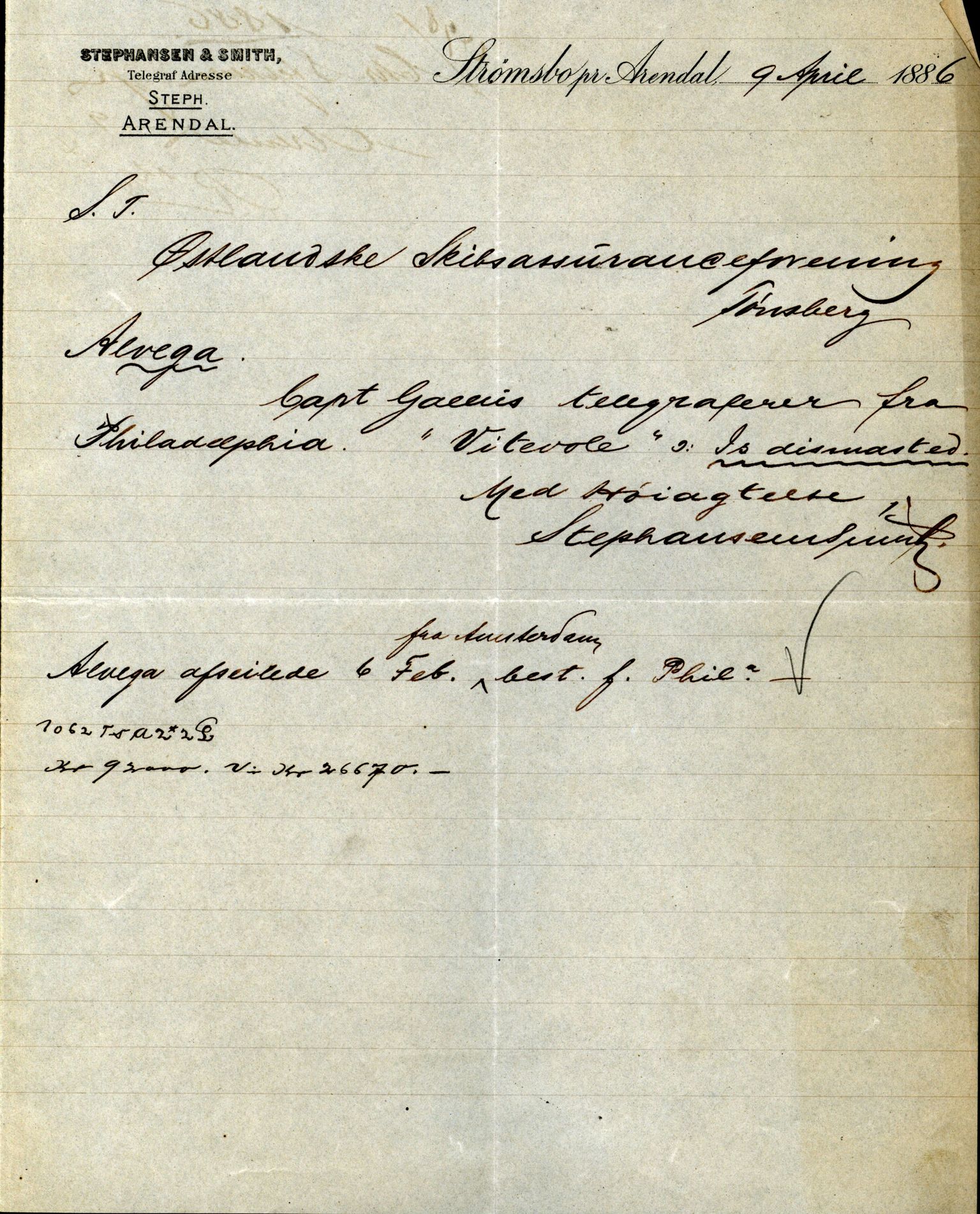 Pa 63 - Østlandske skibsassuranceforening, VEMU/A-1079/G/Ga/L0019/0010: Havaridokumenter / Victoria, Vigor, Cathrine, Brillant, Alvega, Rotvid, 1886, p. 43