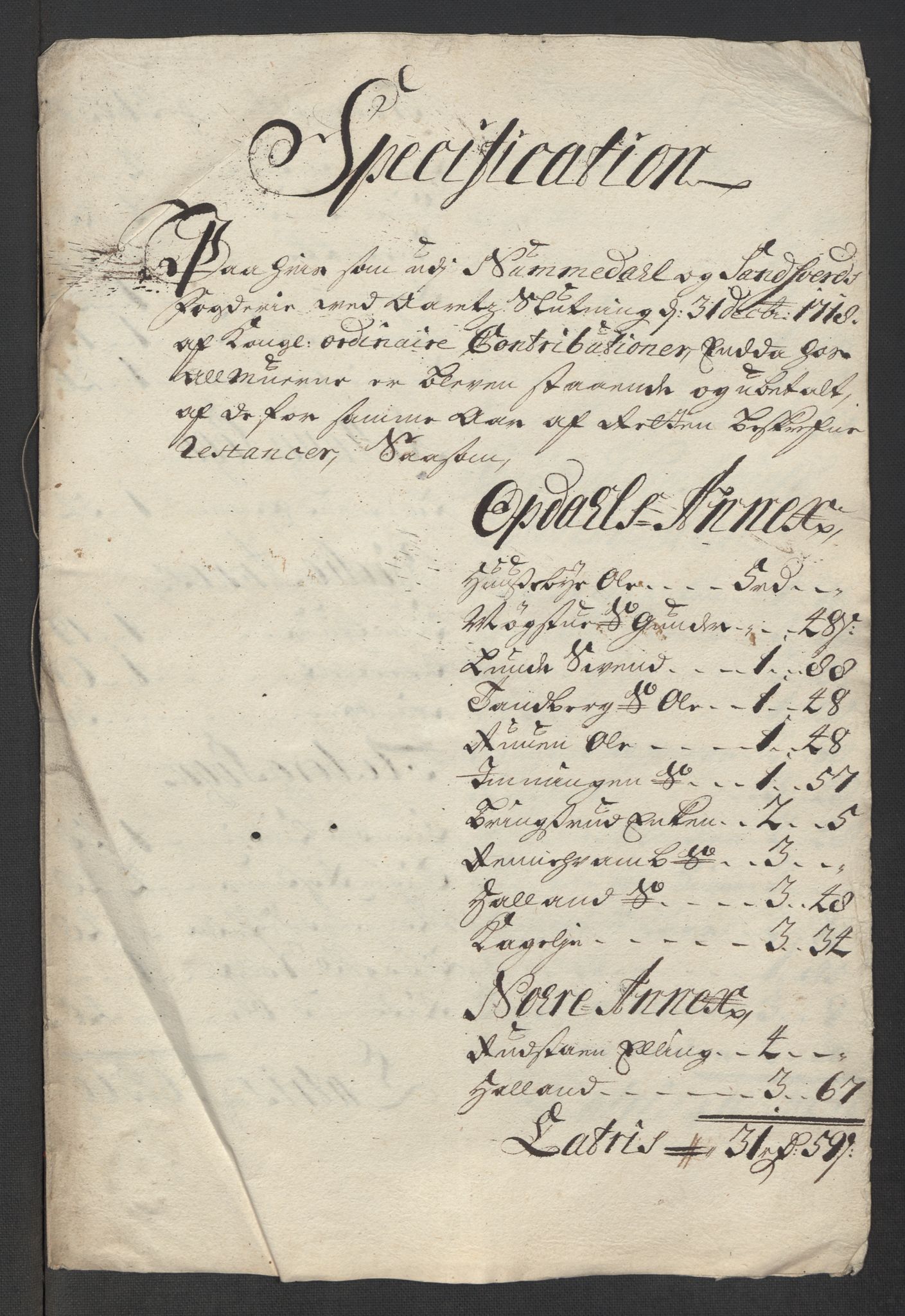 Rentekammeret inntil 1814, Reviderte regnskaper, Fogderegnskap, AV/RA-EA-4092/R24/L1594: Fogderegnskap Numedal og Sandsvær, 1718, p. 370