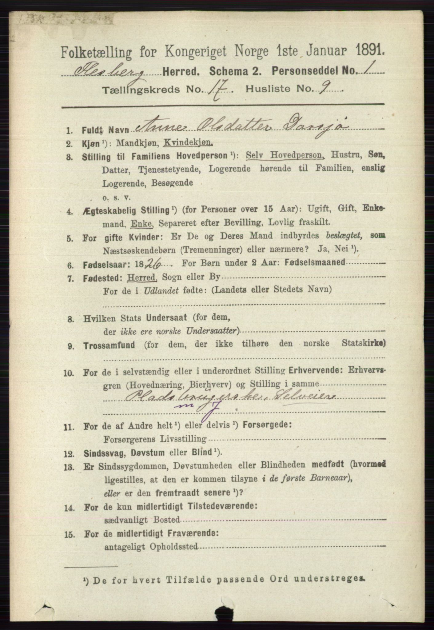 RA, 1891 census for 0631 Flesberg, 1891, p. 3032