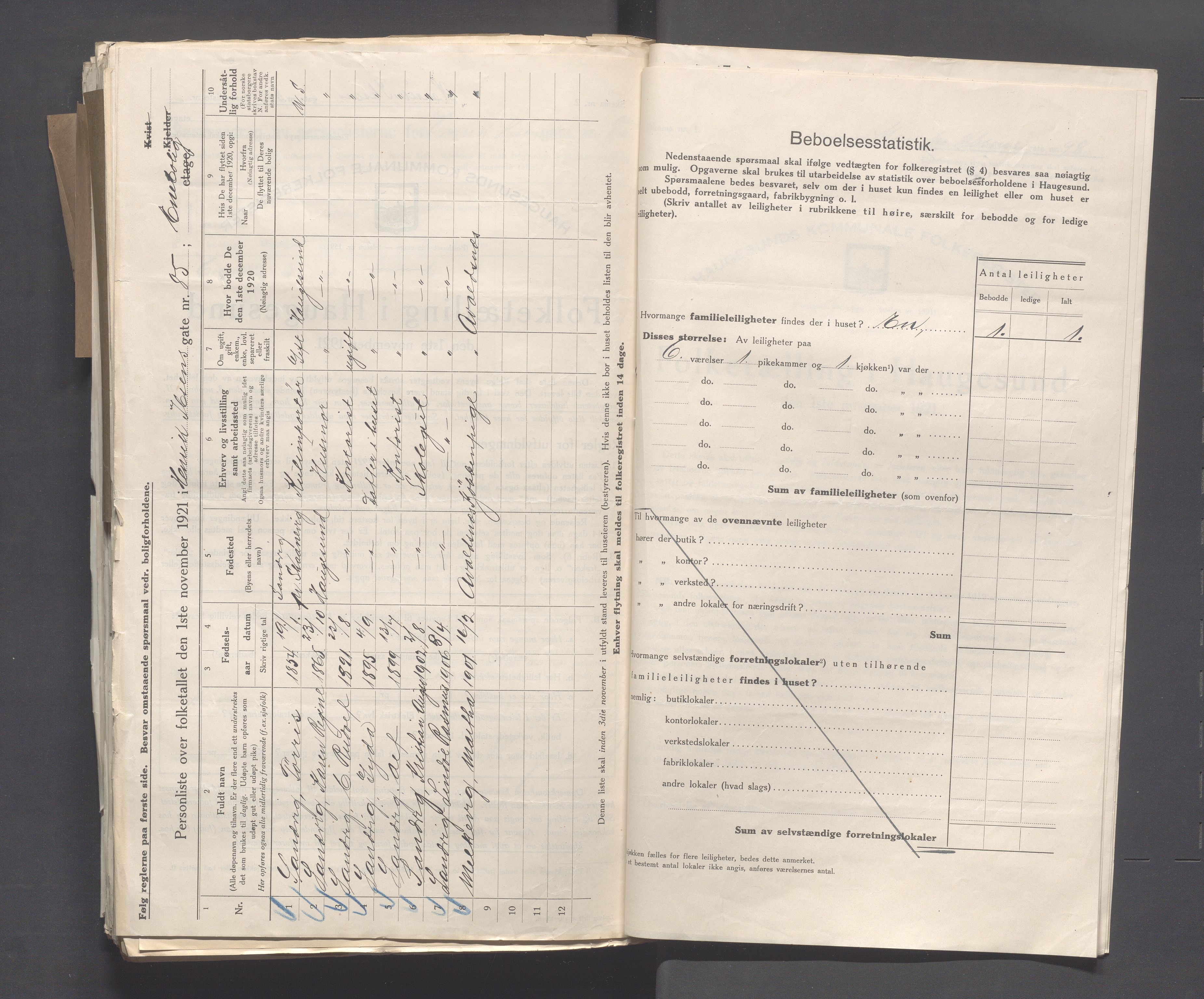 IKAR, Local census 1.11.1921 for Haugesund, 1921, p. 2233