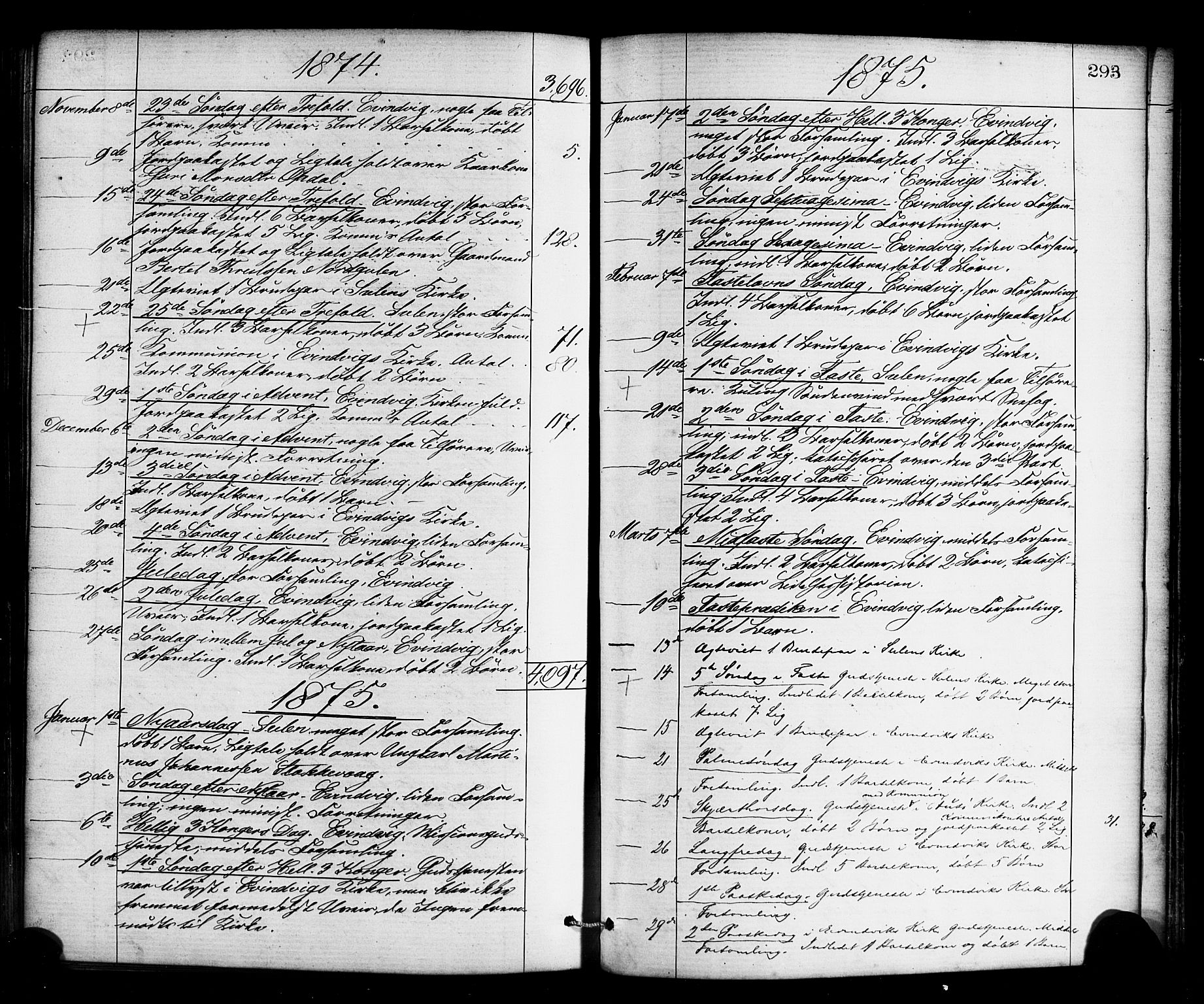 Gulen sokneprestembete, AV/SAB-A-80201/H/Haa/Haaa/L0023: Parish register (official) no. A 23, 1870-1880, p. 293