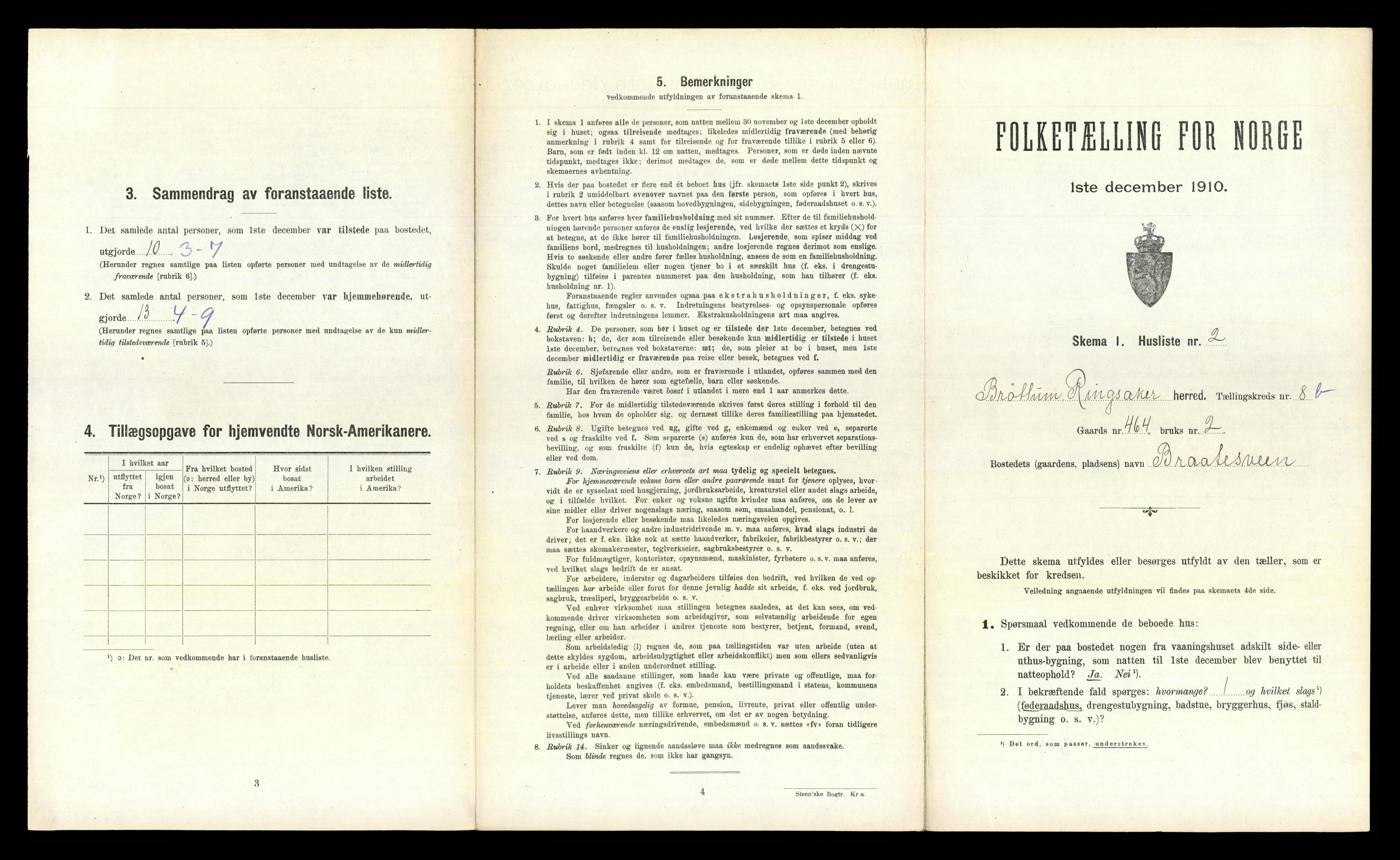 RA, 1910 census for Ringsaker, 1910, p. 1383