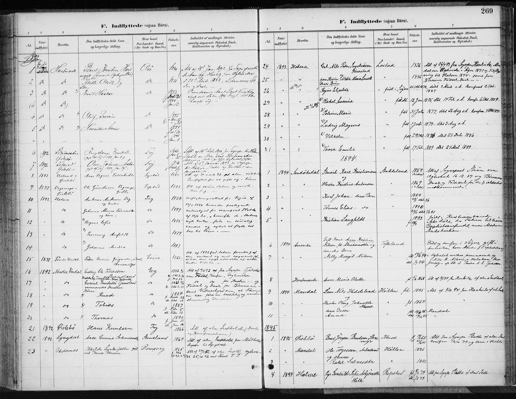 Søgne sokneprestkontor, SAK/1111-0037/F/Fa/Fab/L0013: Parish register (official) no. A 13, 1892-1911, p. 269