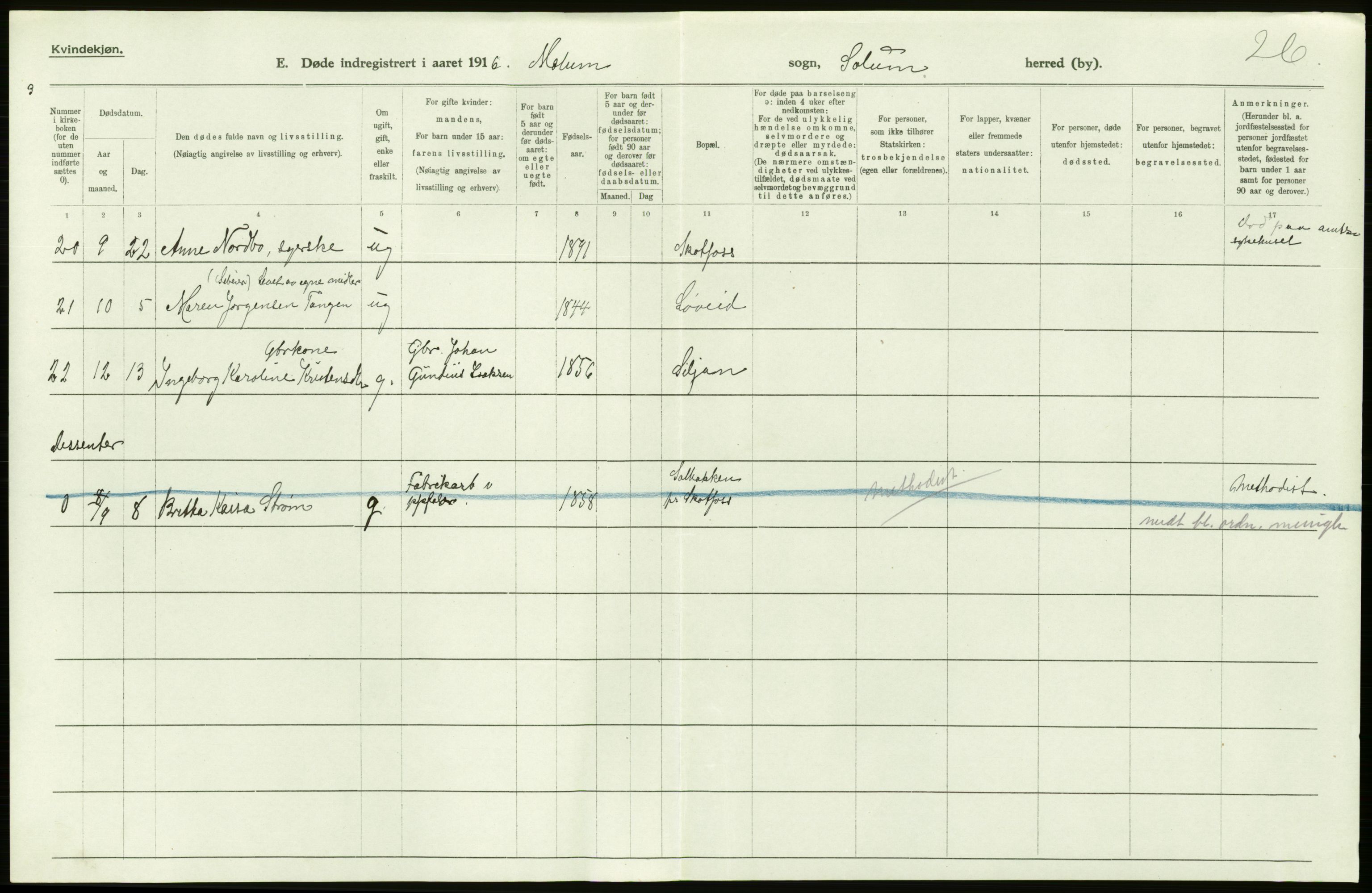 Statistisk sentralbyrå, Sosiodemografiske emner, Befolkning, RA/S-2228/D/Df/Dfb/Dfbf/L0024: Bratsberg amt: Døde, dødfødte. Bygder og byer., 1916, p. 298