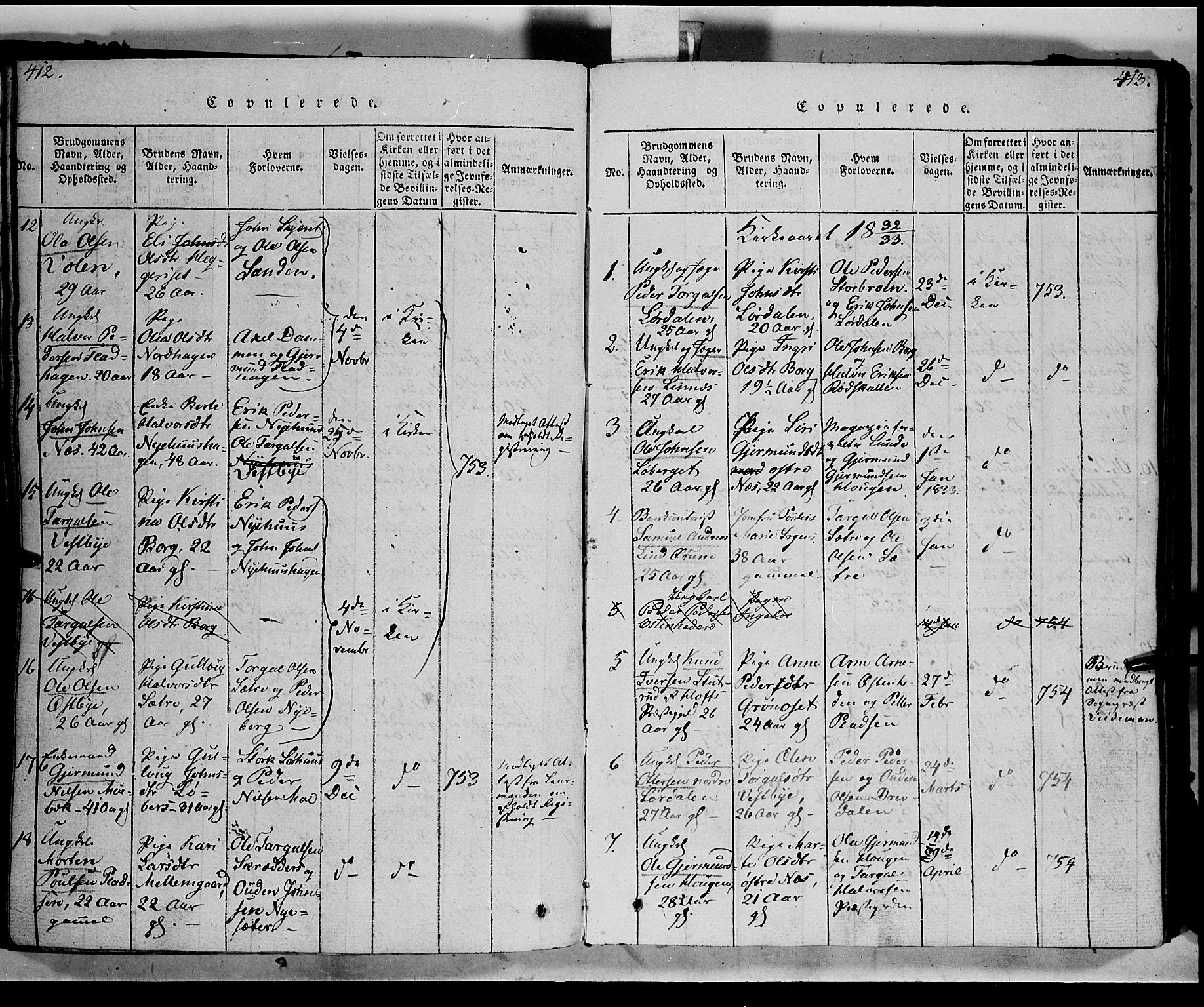 Trysil prestekontor, SAH/PREST-046/H/Ha/Haa/L0003: Parish register (official) no. 3 /1, 1814-1841, p. 412-413