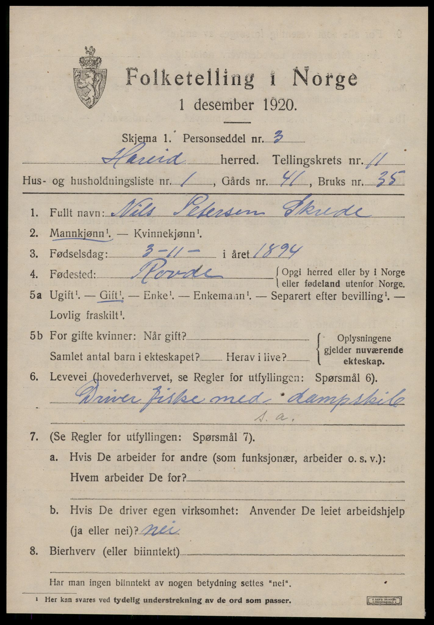 SAT, 1920 census for Hareid, 1920, p. 3987