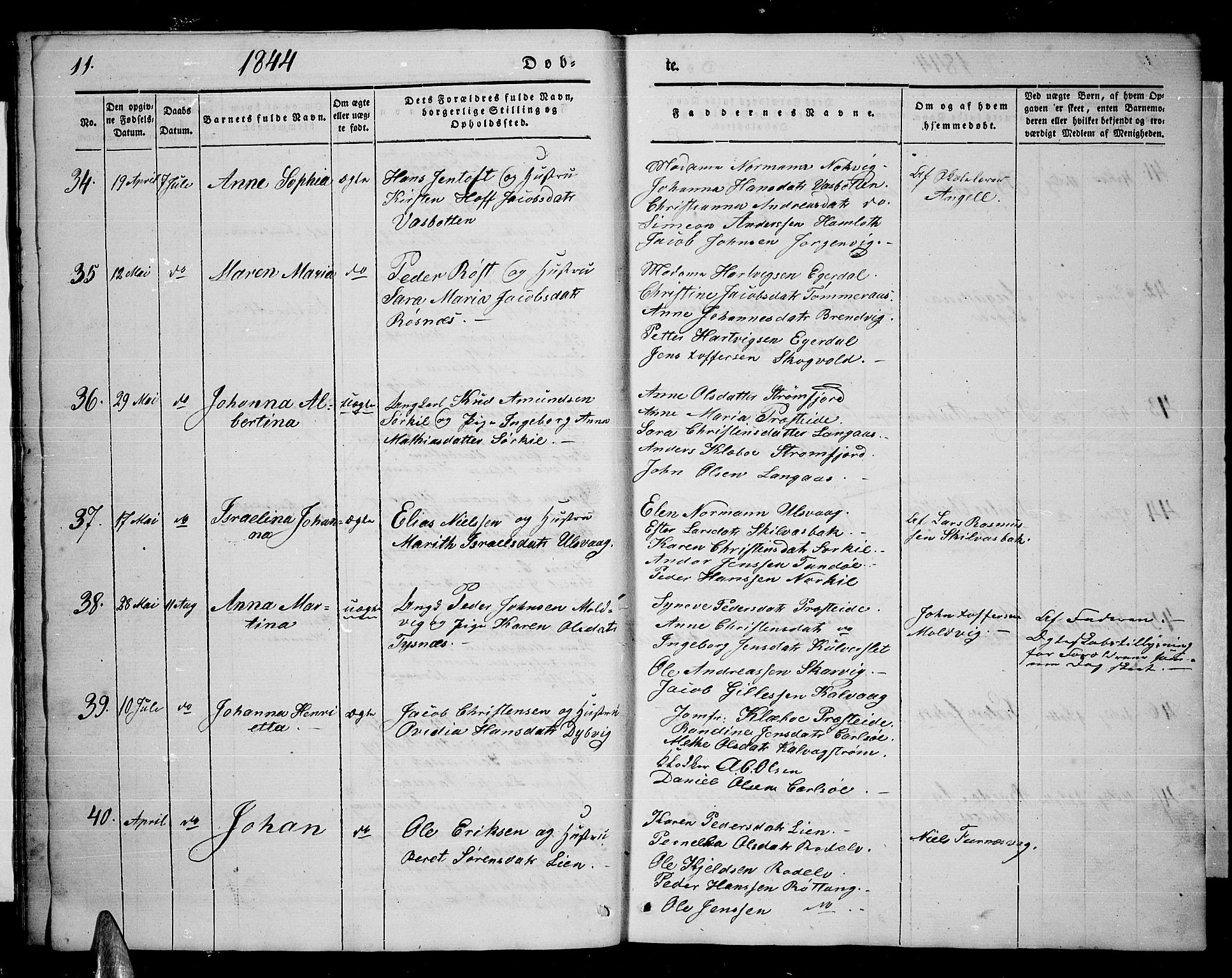 Ministerialprotokoller, klokkerbøker og fødselsregistre - Nordland, AV/SAT-A-1459/859/L0856: Parish register (copy) no. 859C02, 1843-1854, p. 11