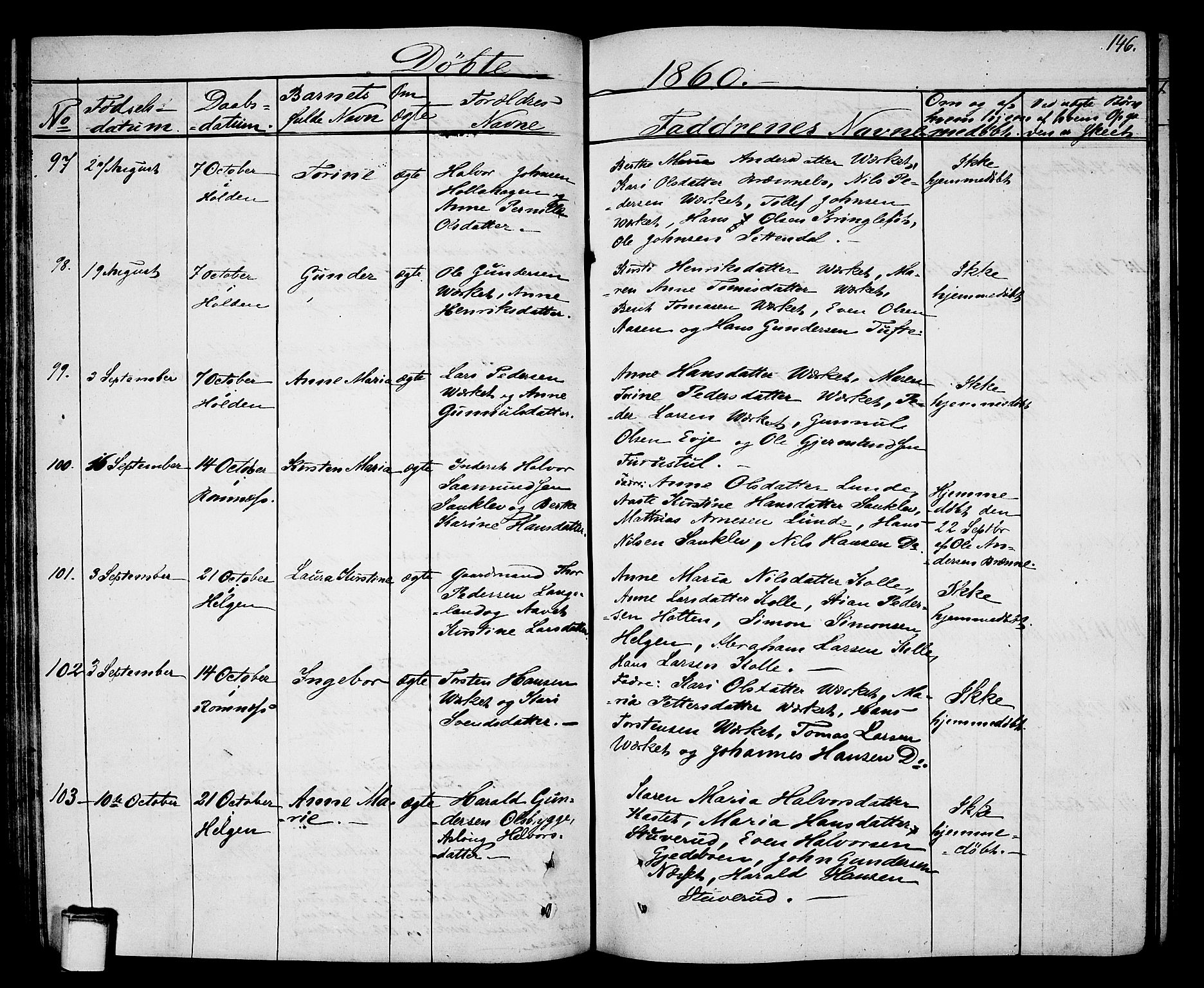 Holla kirkebøker, AV/SAKO-A-272/G/Ga/L0003: Parish register (copy) no. I 3, 1849-1866, p. 146