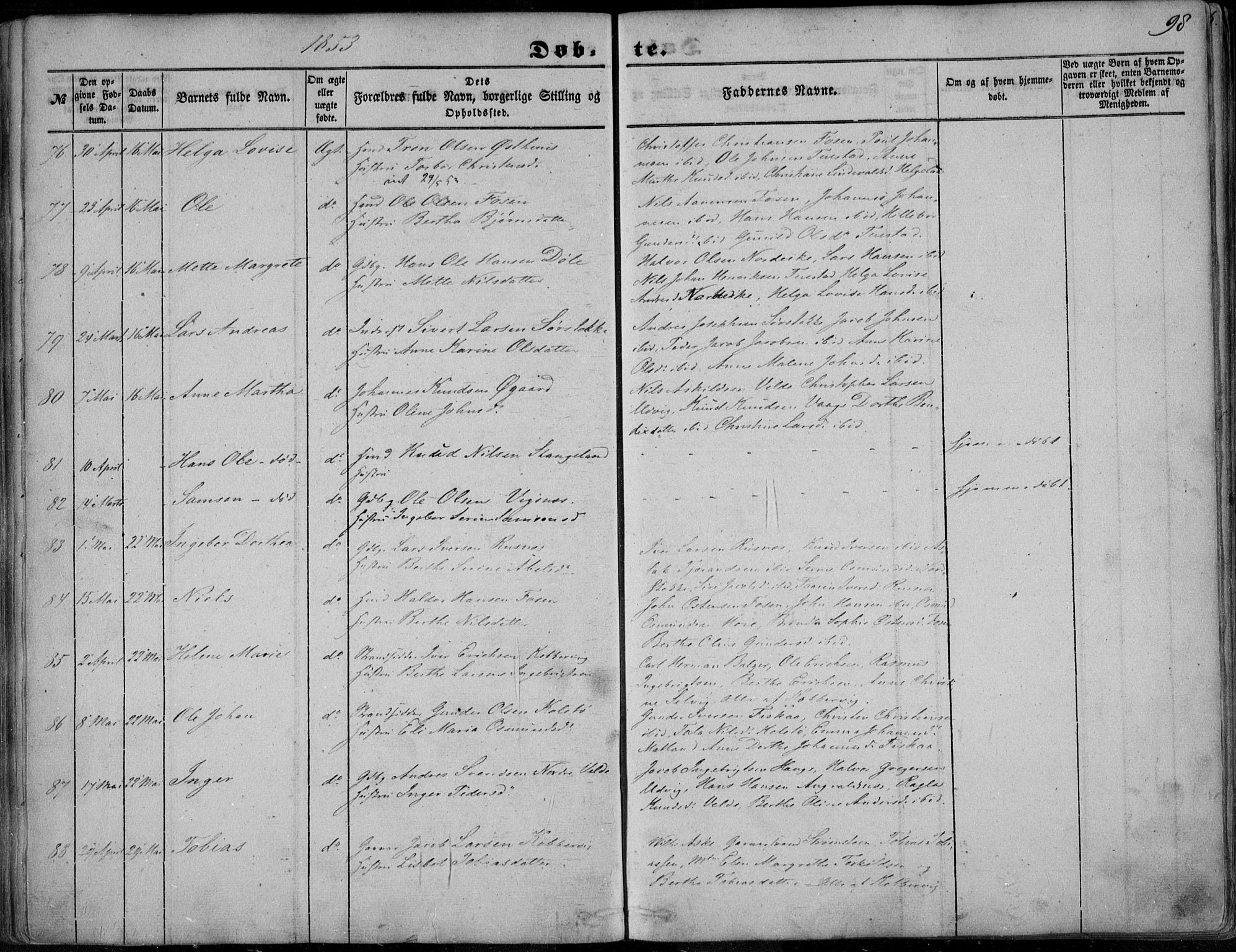 Avaldsnes sokneprestkontor, SAST/A -101851/H/Ha/Haa/L0008: Parish register (official) no. A 8, 1847-1857, p. 98