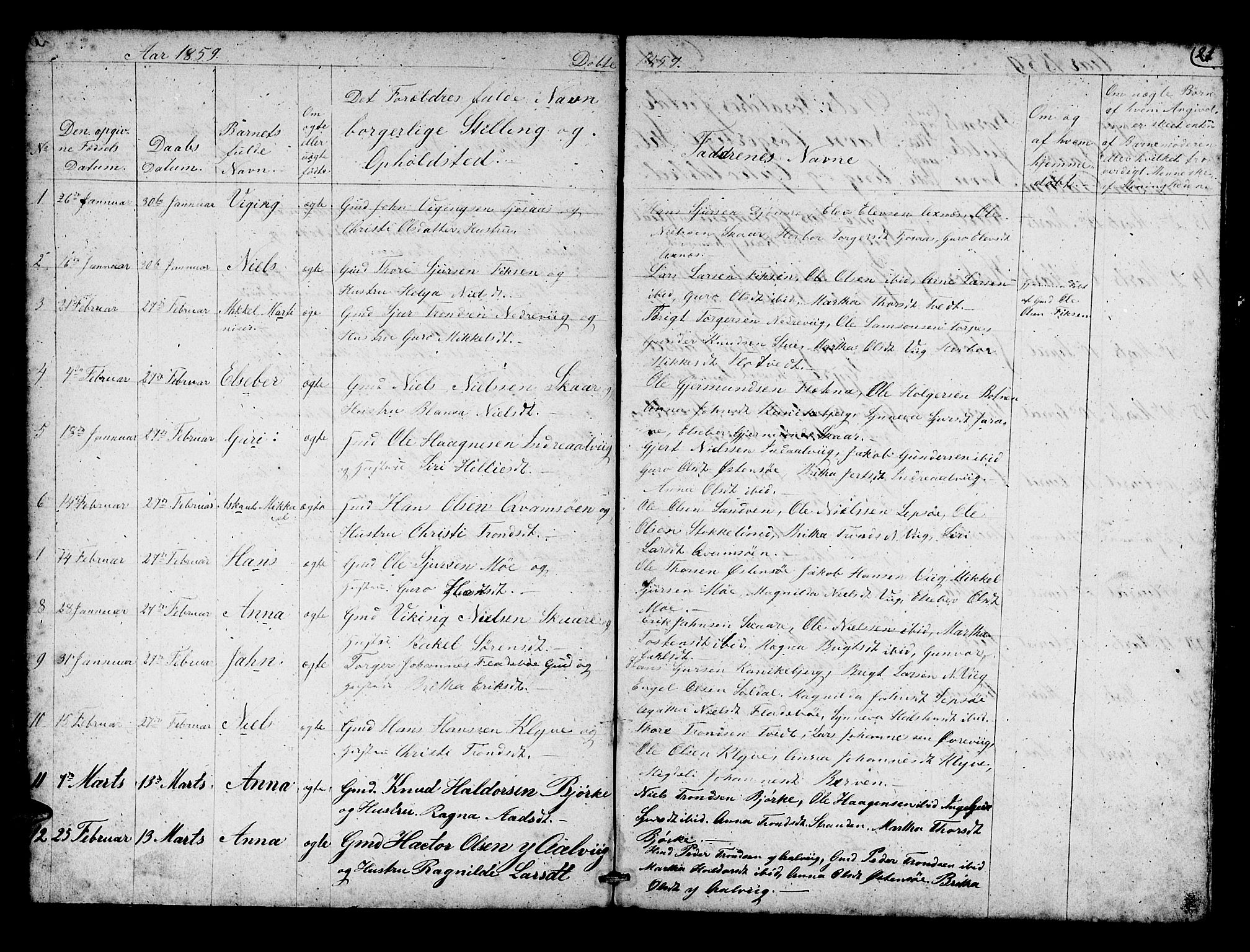 Kvam sokneprestembete, AV/SAB-A-76201/H/Hab: Parish register (copy) no. C 1, 1852-1862, p. 21