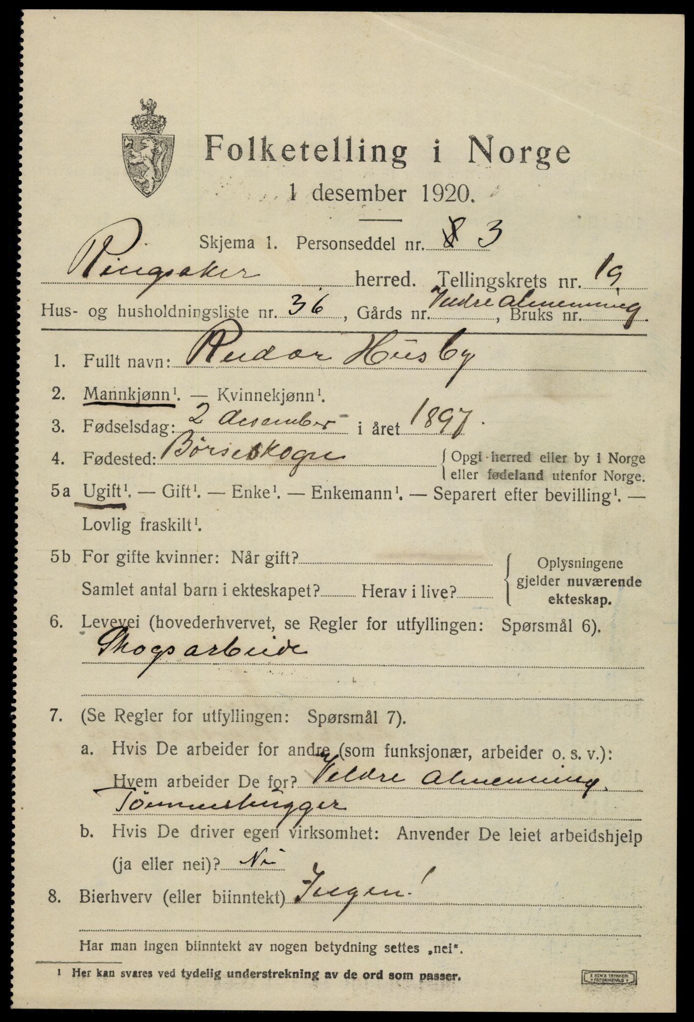 SAH, 1920 census for Ringsaker, 1920, p. 26976