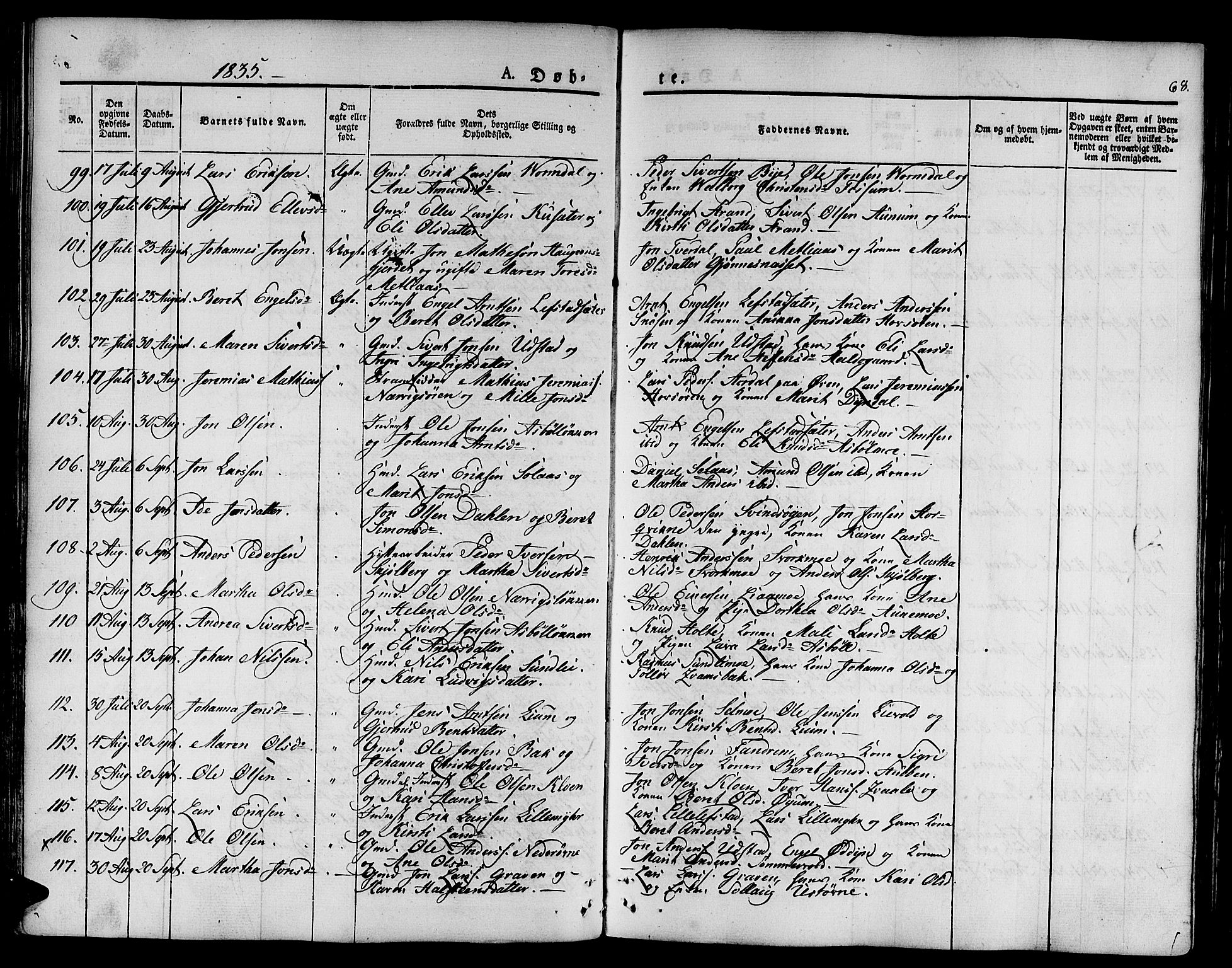 Ministerialprotokoller, klokkerbøker og fødselsregistre - Sør-Trøndelag, AV/SAT-A-1456/668/L0804: Parish register (official) no. 668A04, 1826-1839, p. 68